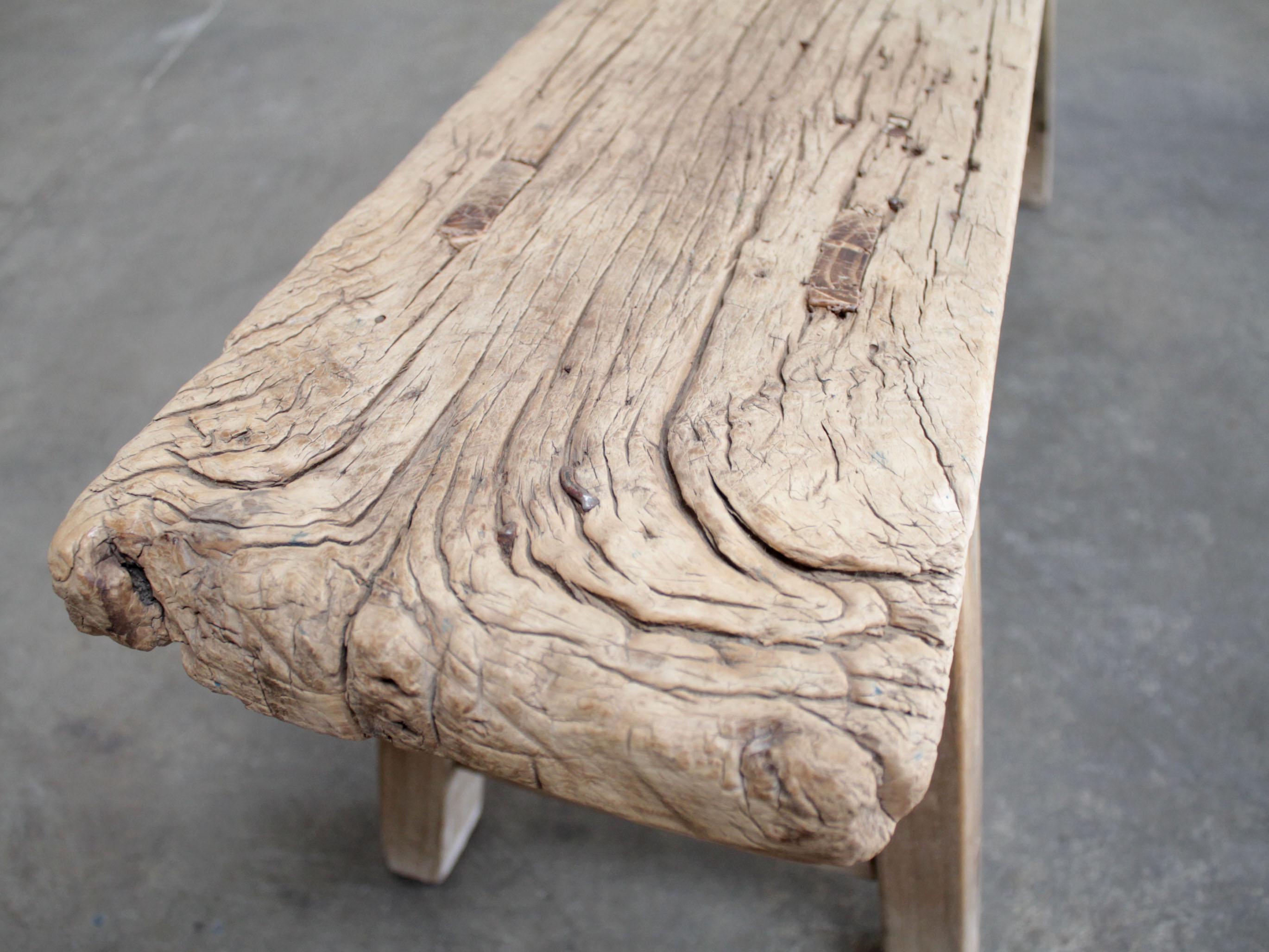 Vintage Elm Wood Skinny Bench In Good Condition In Old Town Orange, CA
