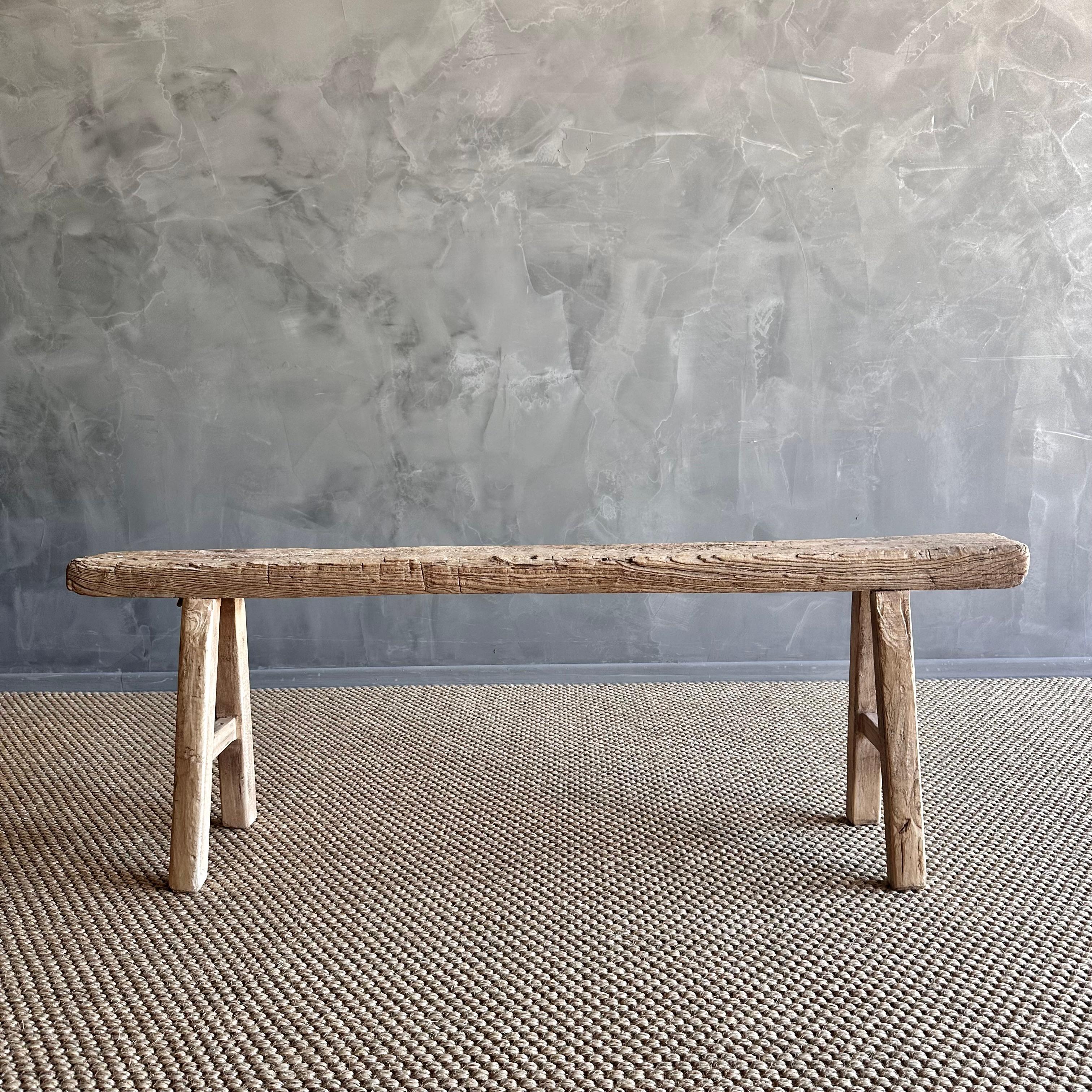 Vintage Elm Wood Skinny Bench 1