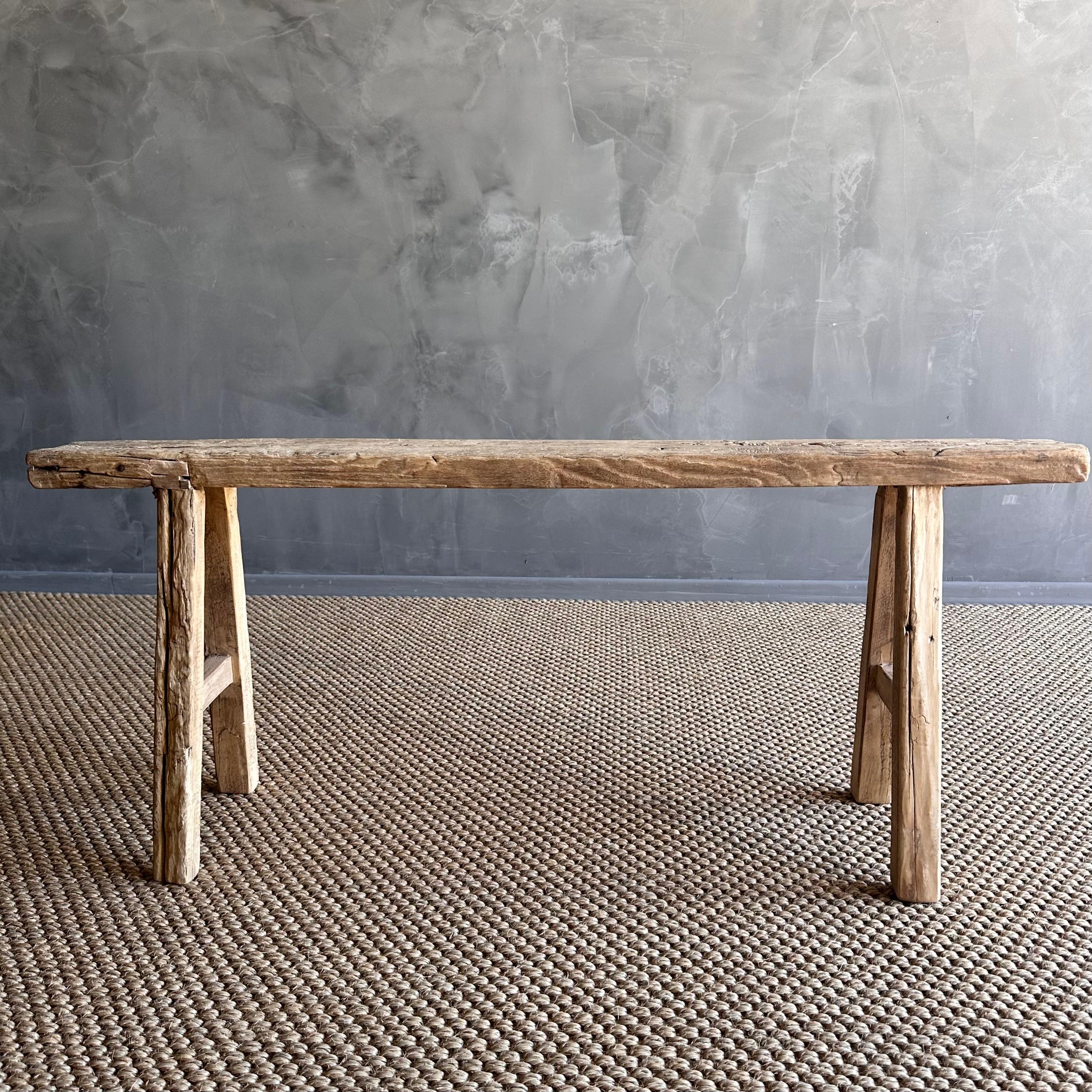 Vintage Elm Wood Skinny Bench 1