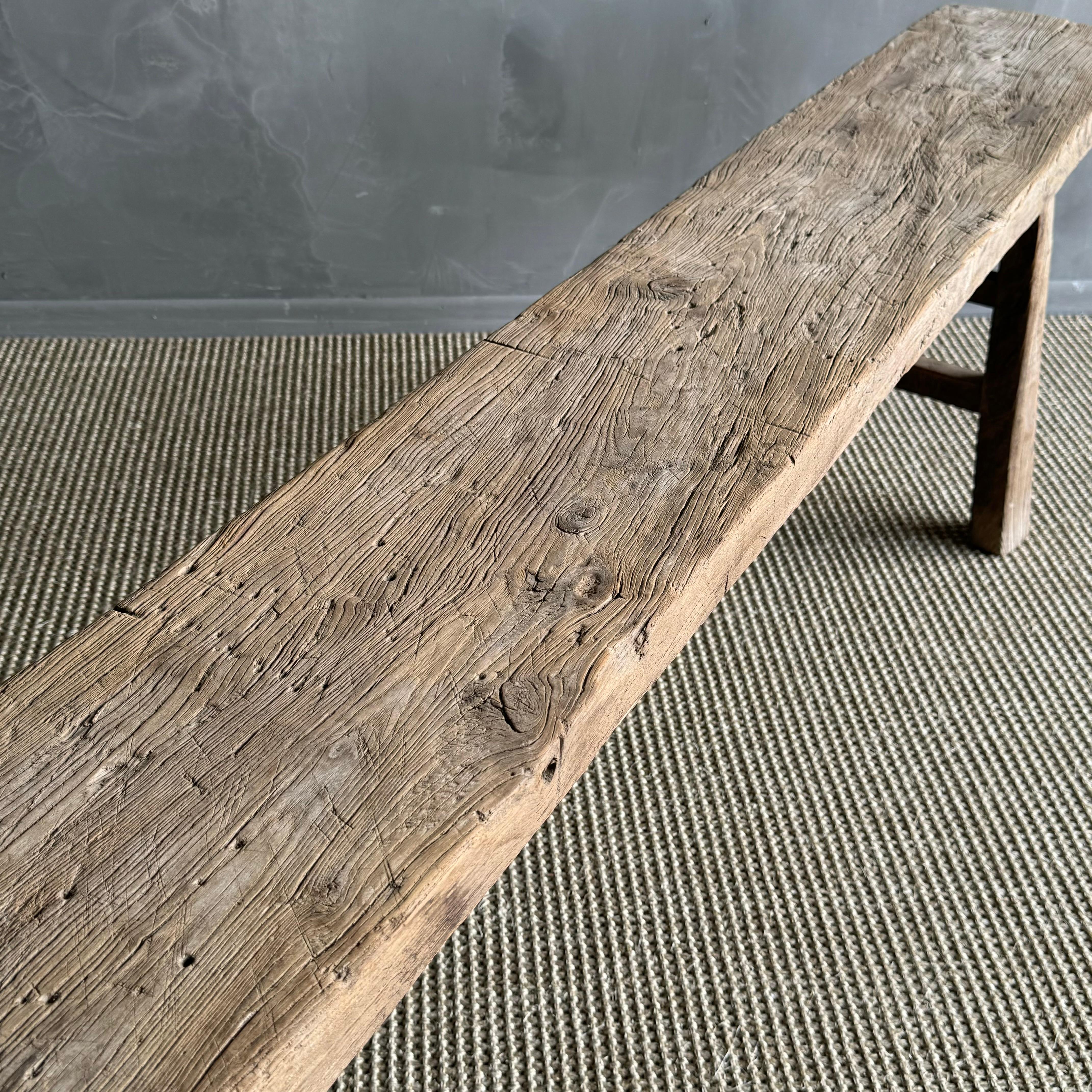 Vintage Elm Wood Skinny Bench 1