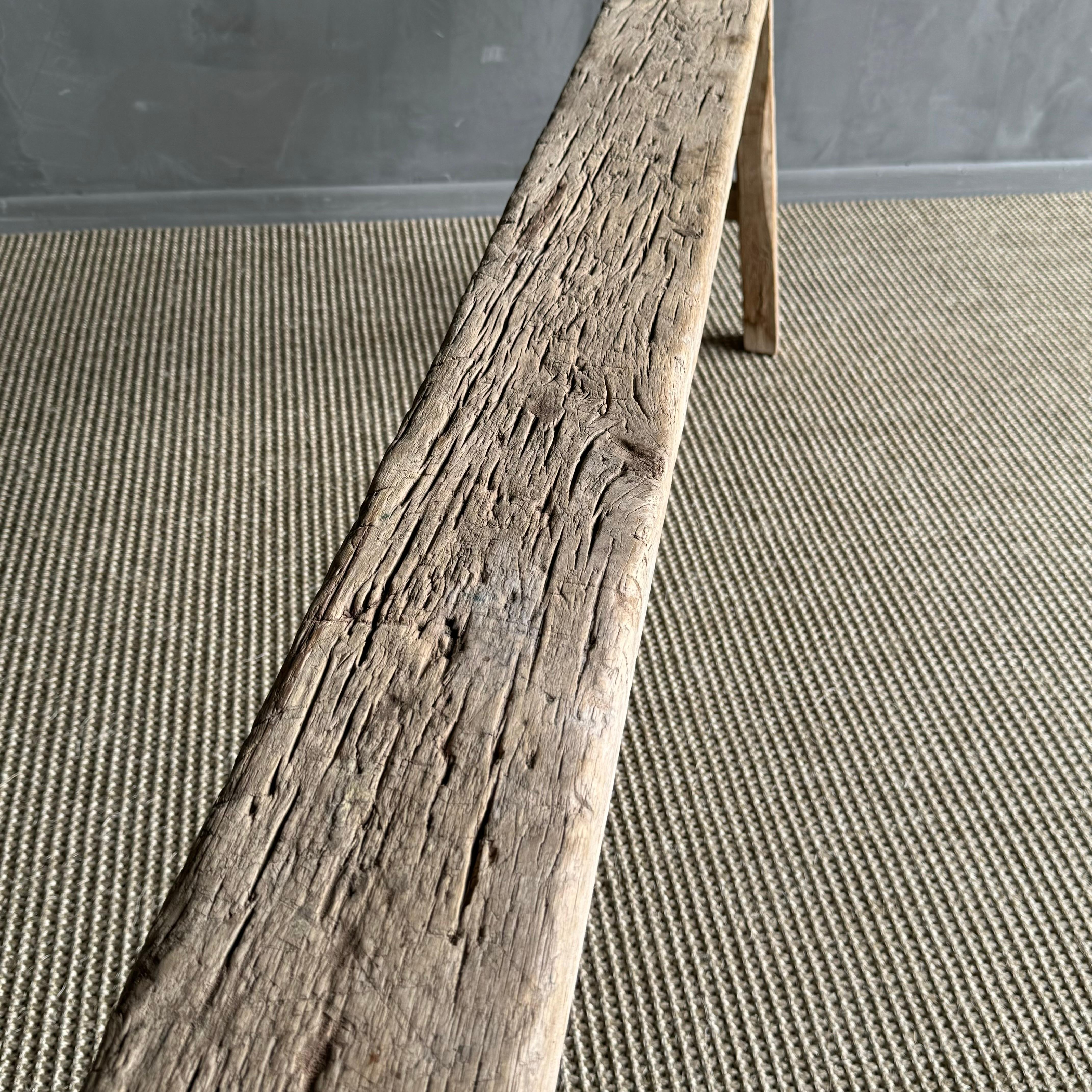 Vintage Elm Wood Skinny Bench For Sale 1