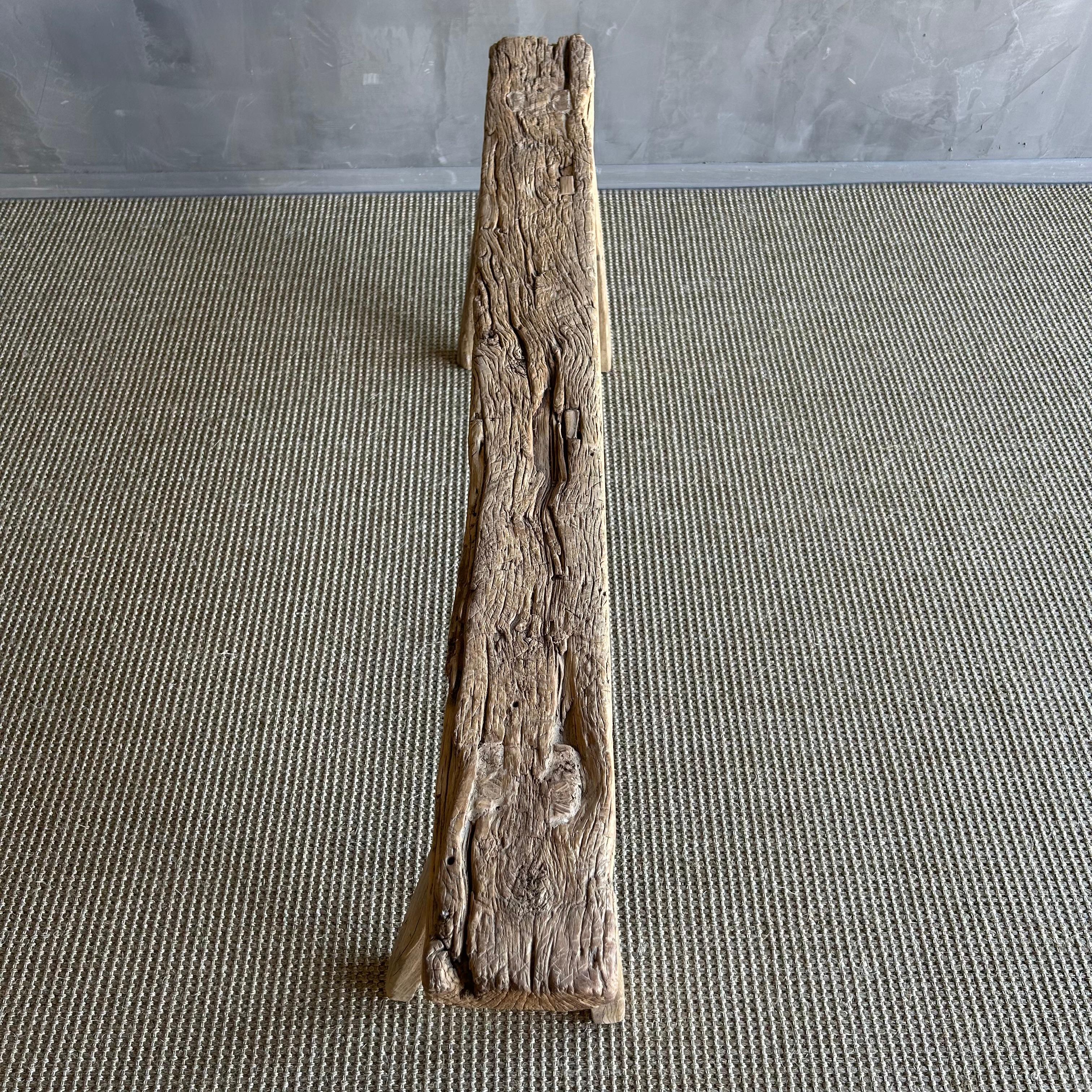 Vintage Elm Wood Skinny Bench 1