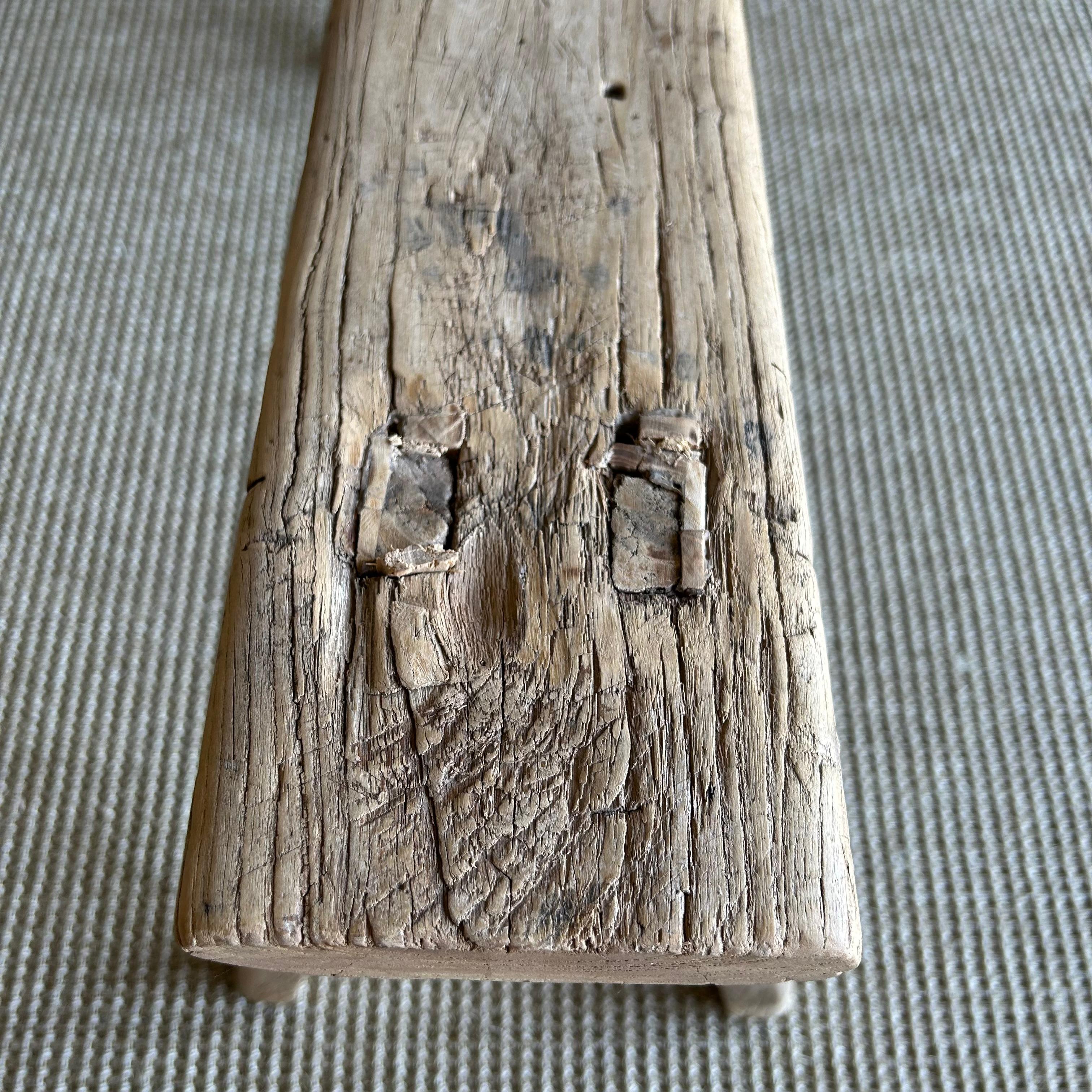 Vintage Elm Wood Skinny Bench 1
