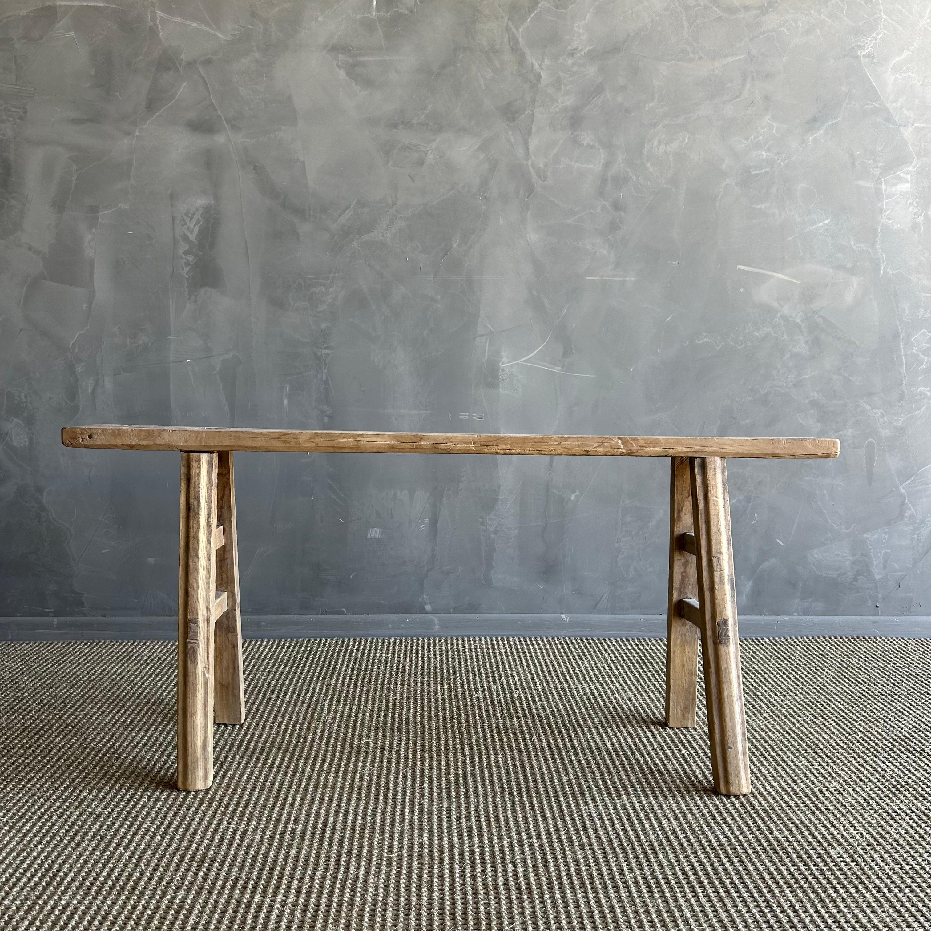 Vintage Elm Wood Skinny Bench 1