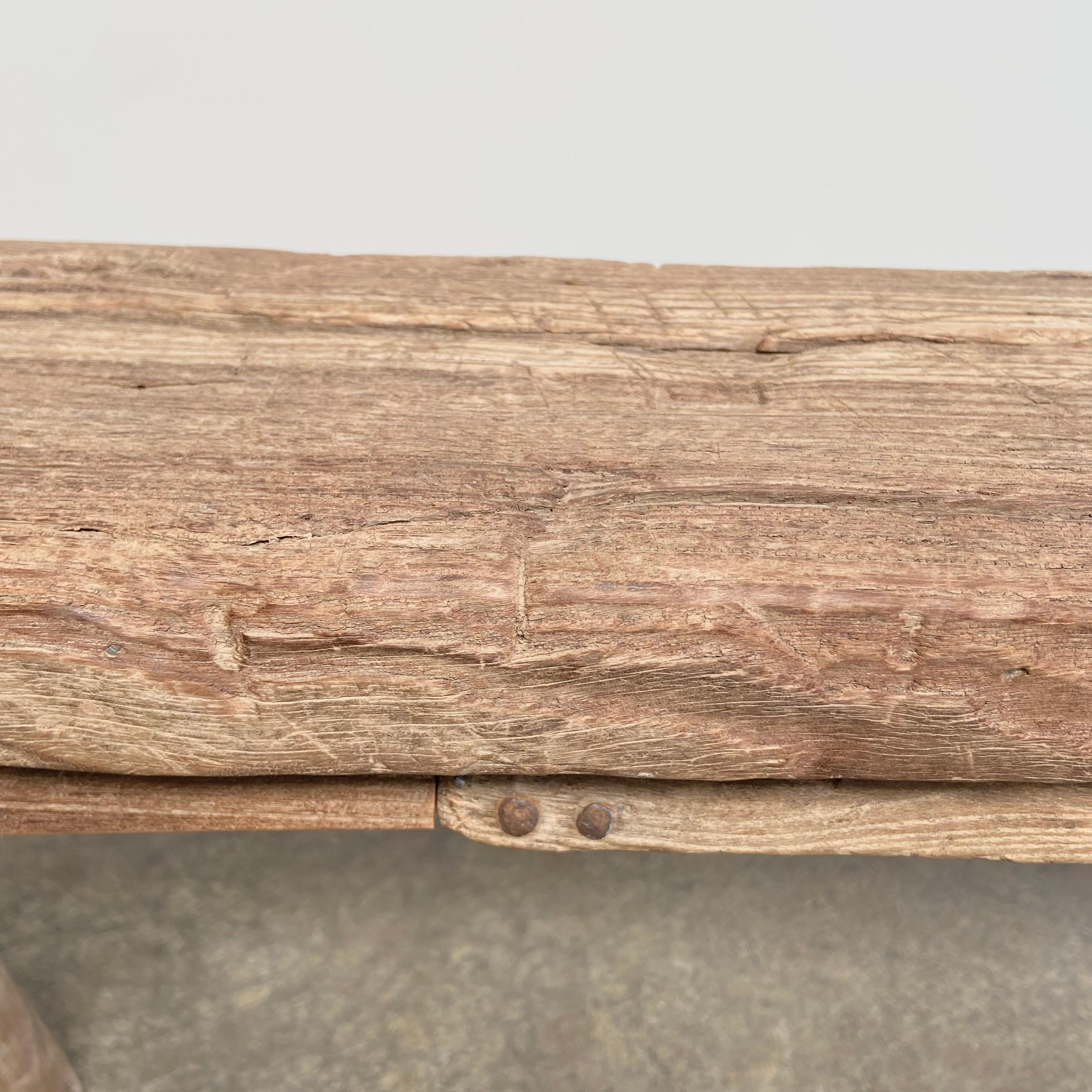 Vintage Elm Wood Skinny Bench 2