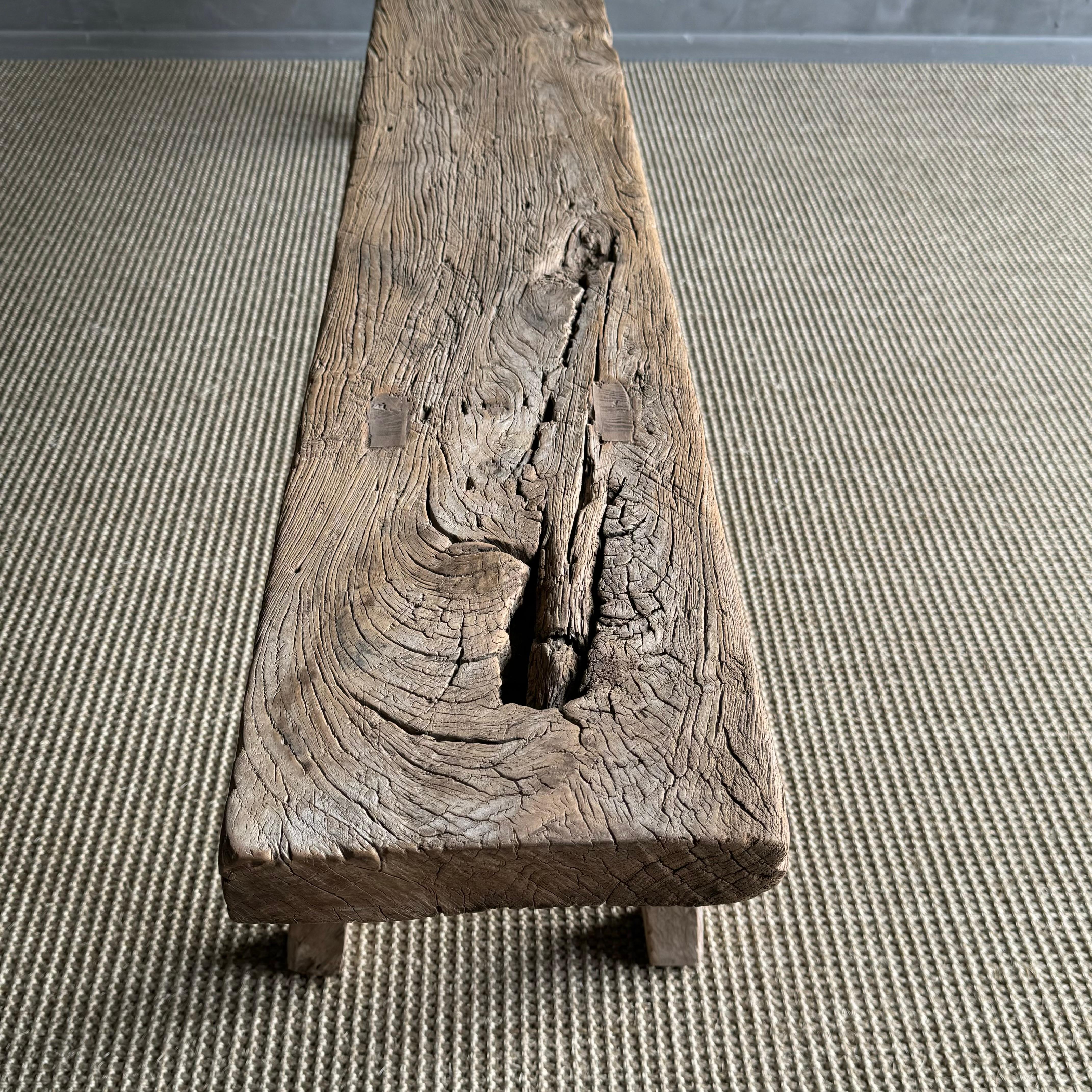 Vintage Elm Wood Skinny Bench 2