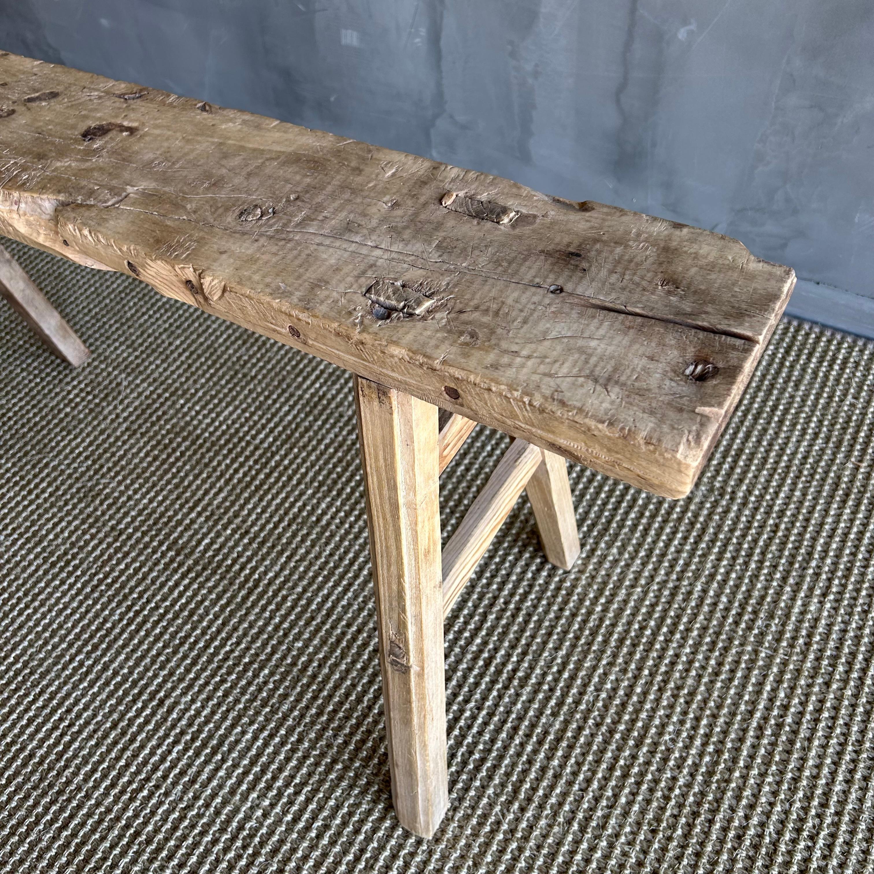 Vintage Elm Wood Skinny Bench 2