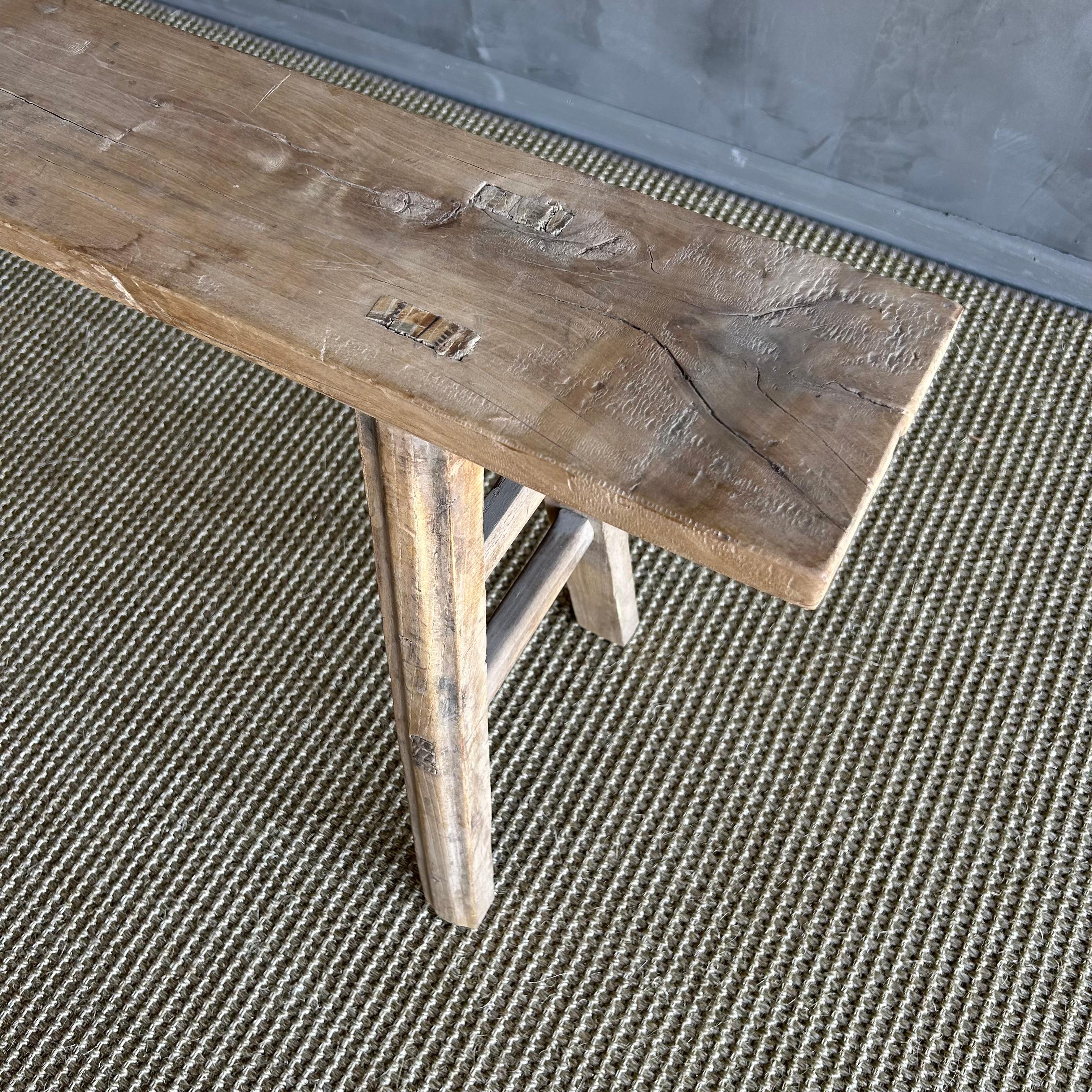 Vintage Elm Wood Skinny Bench 2