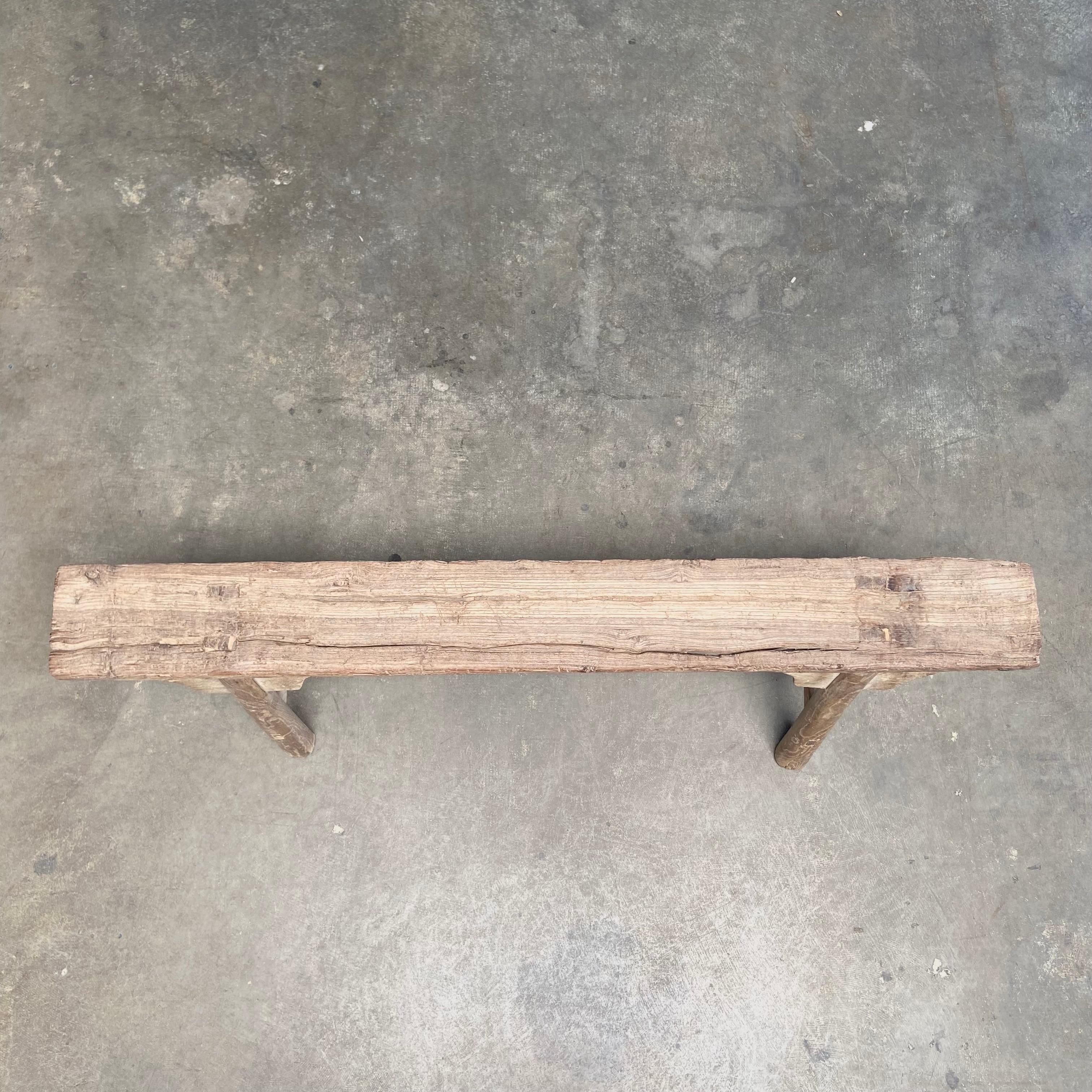 Vintage Elm Wood Skinny Bench 3
