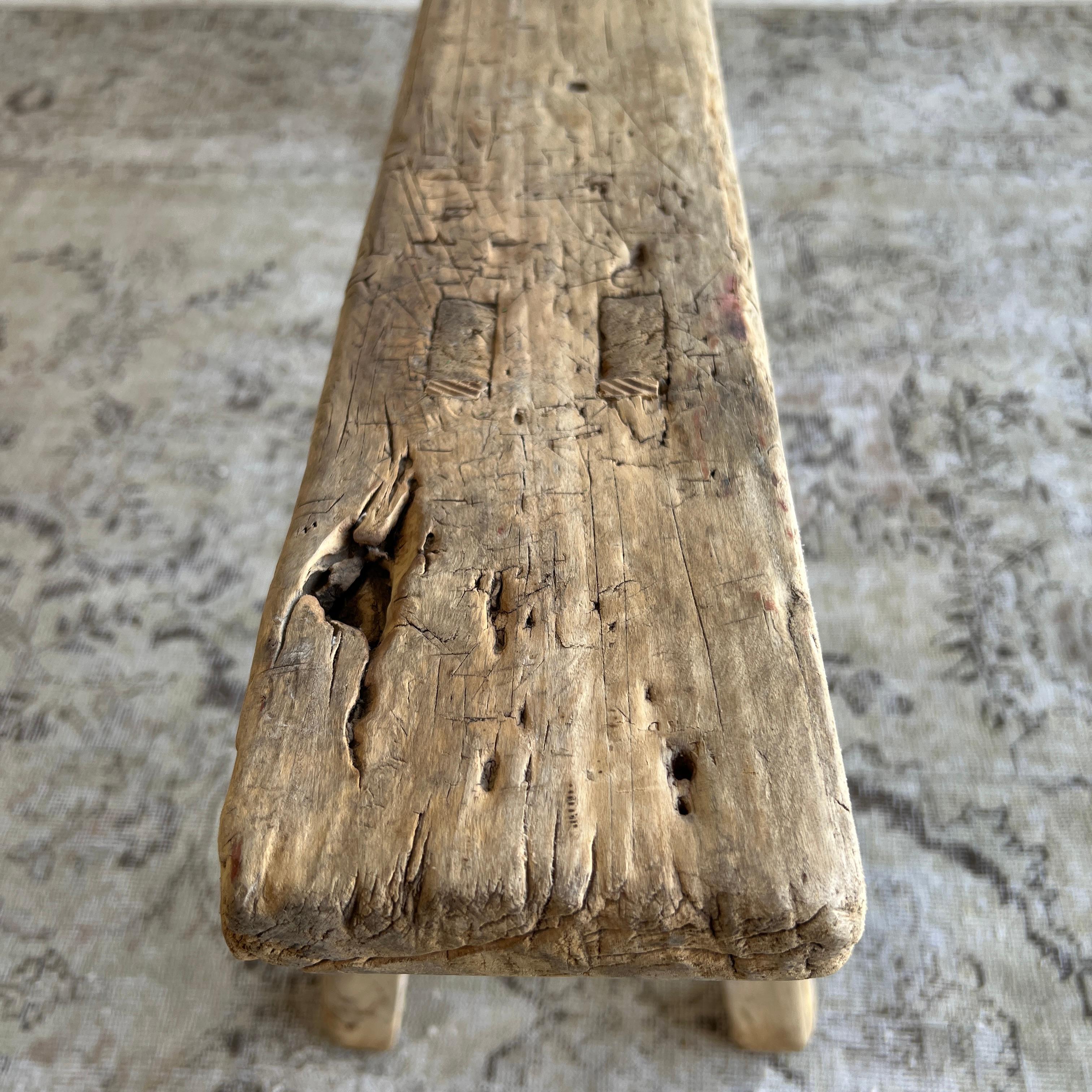 Vintage Elm Wood Skinny Bench 4