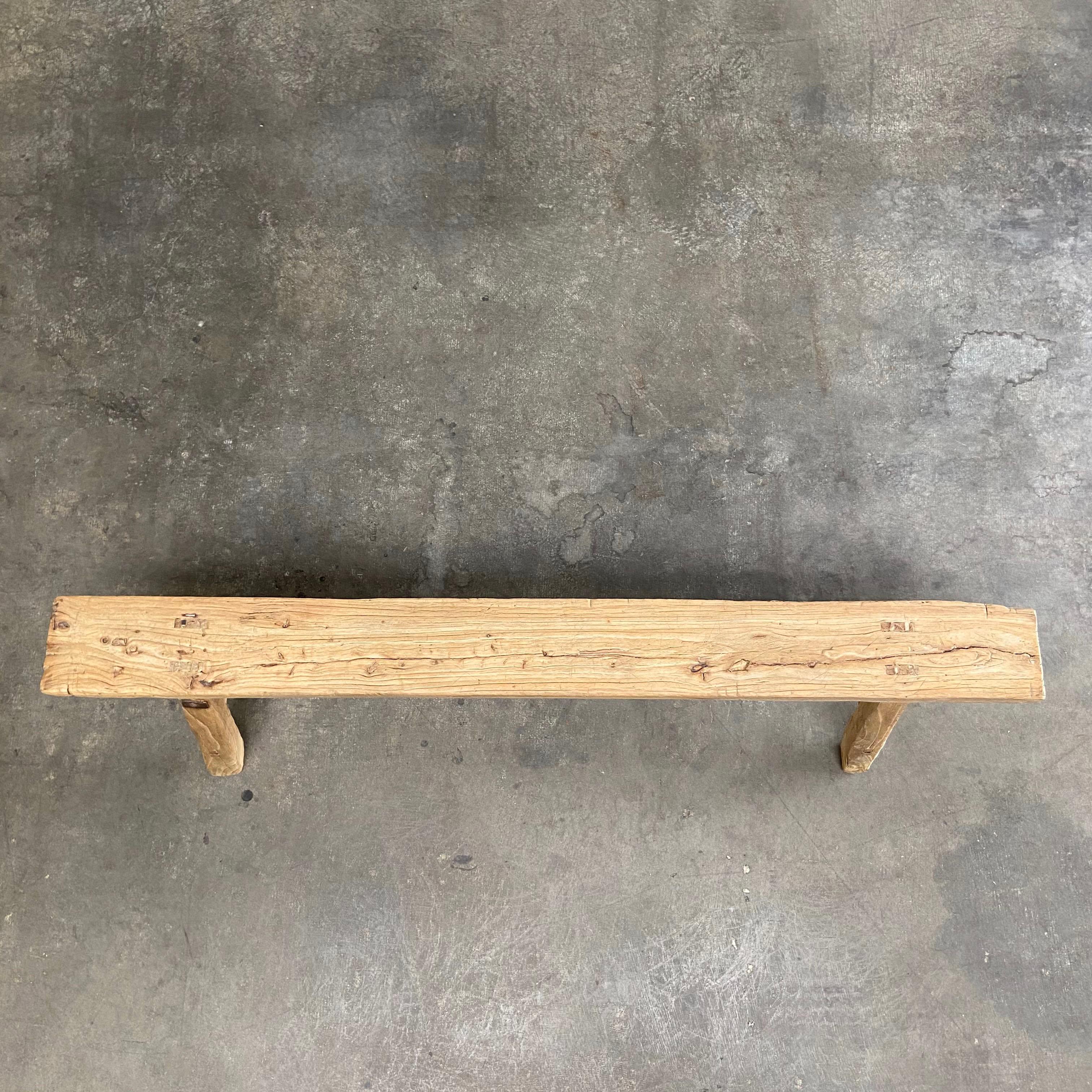 Vintage Elm Wood Skinny Bench 1