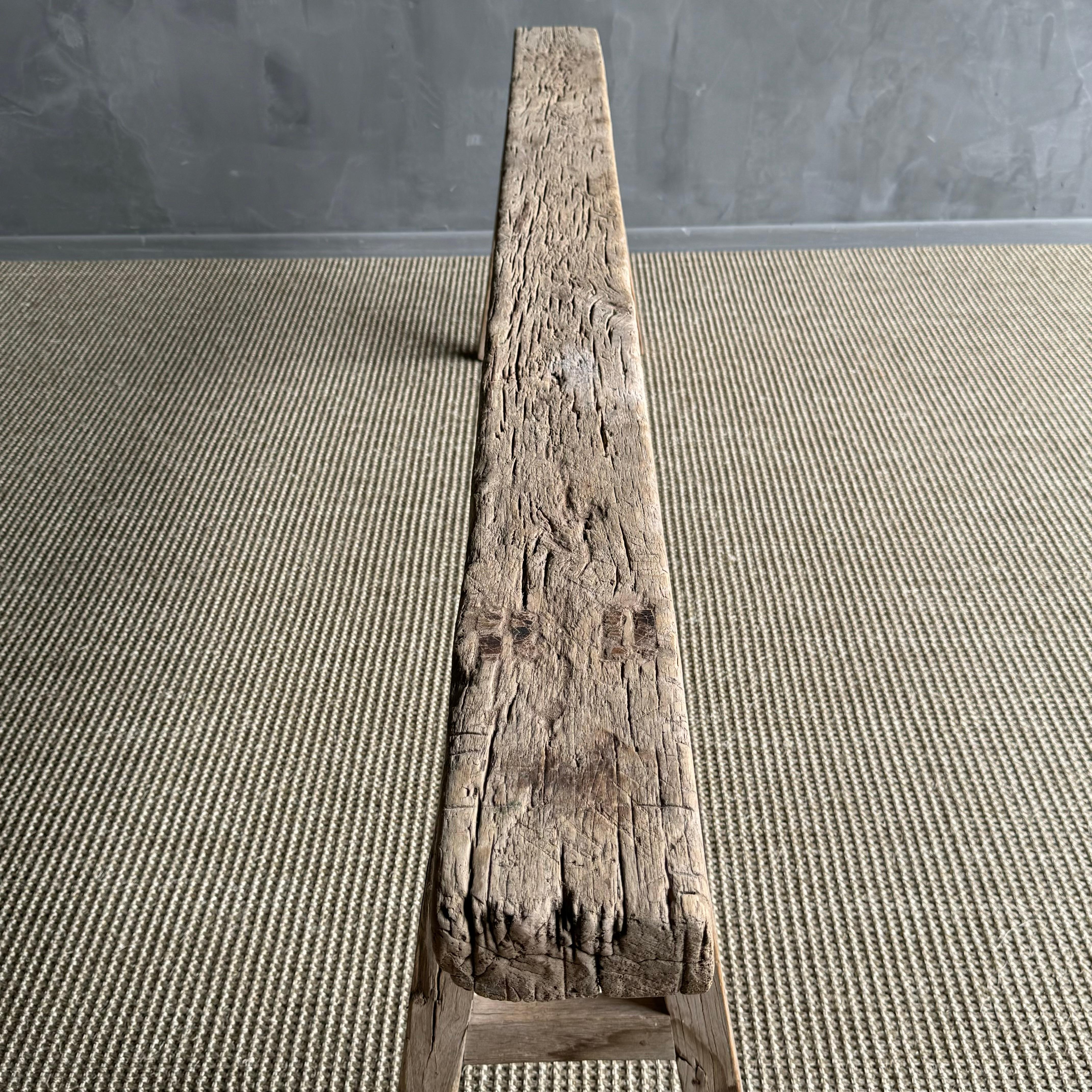 Vintage Elm Wood Skinny Bench For Sale 3