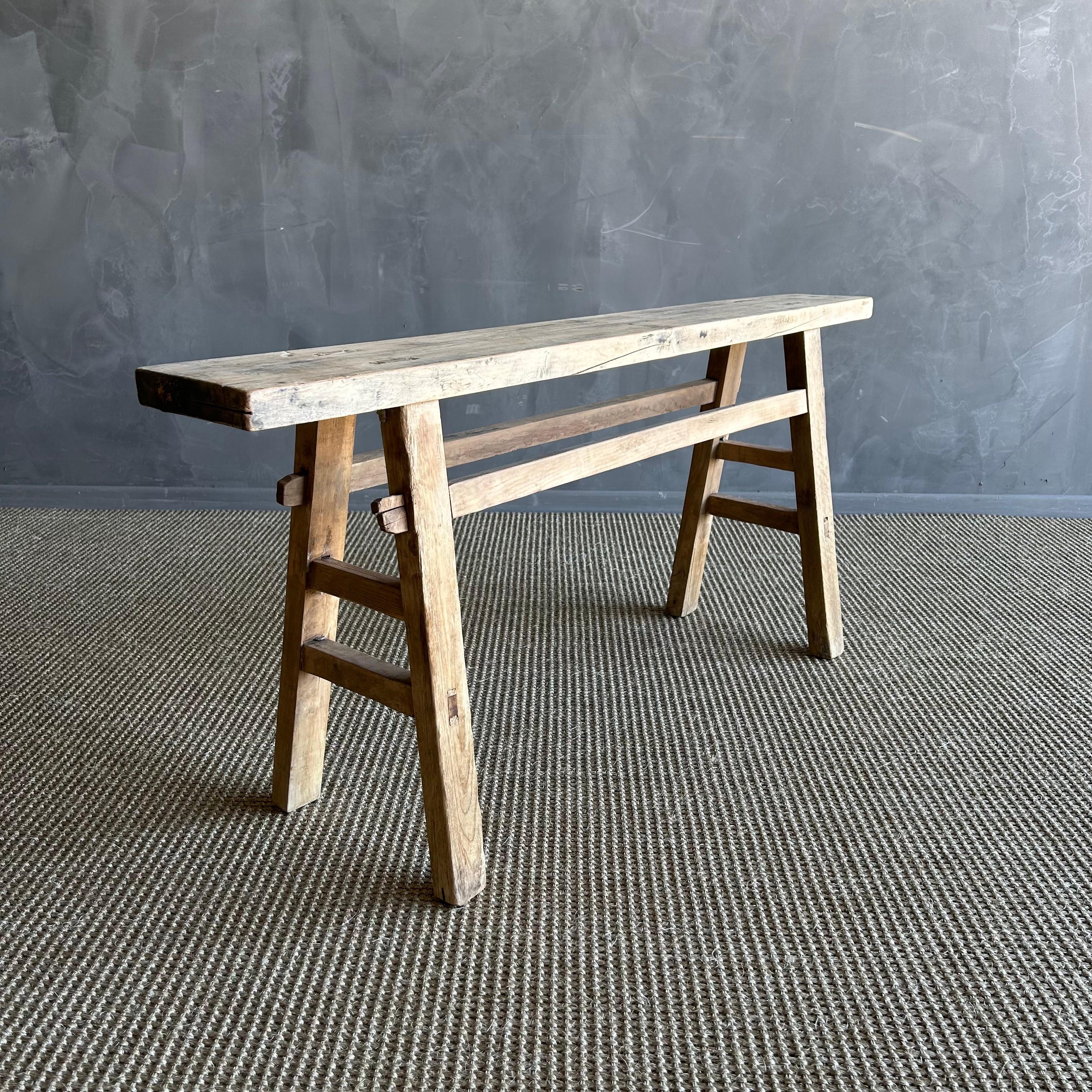 Vintage Elm Wood Skinny Bench 3