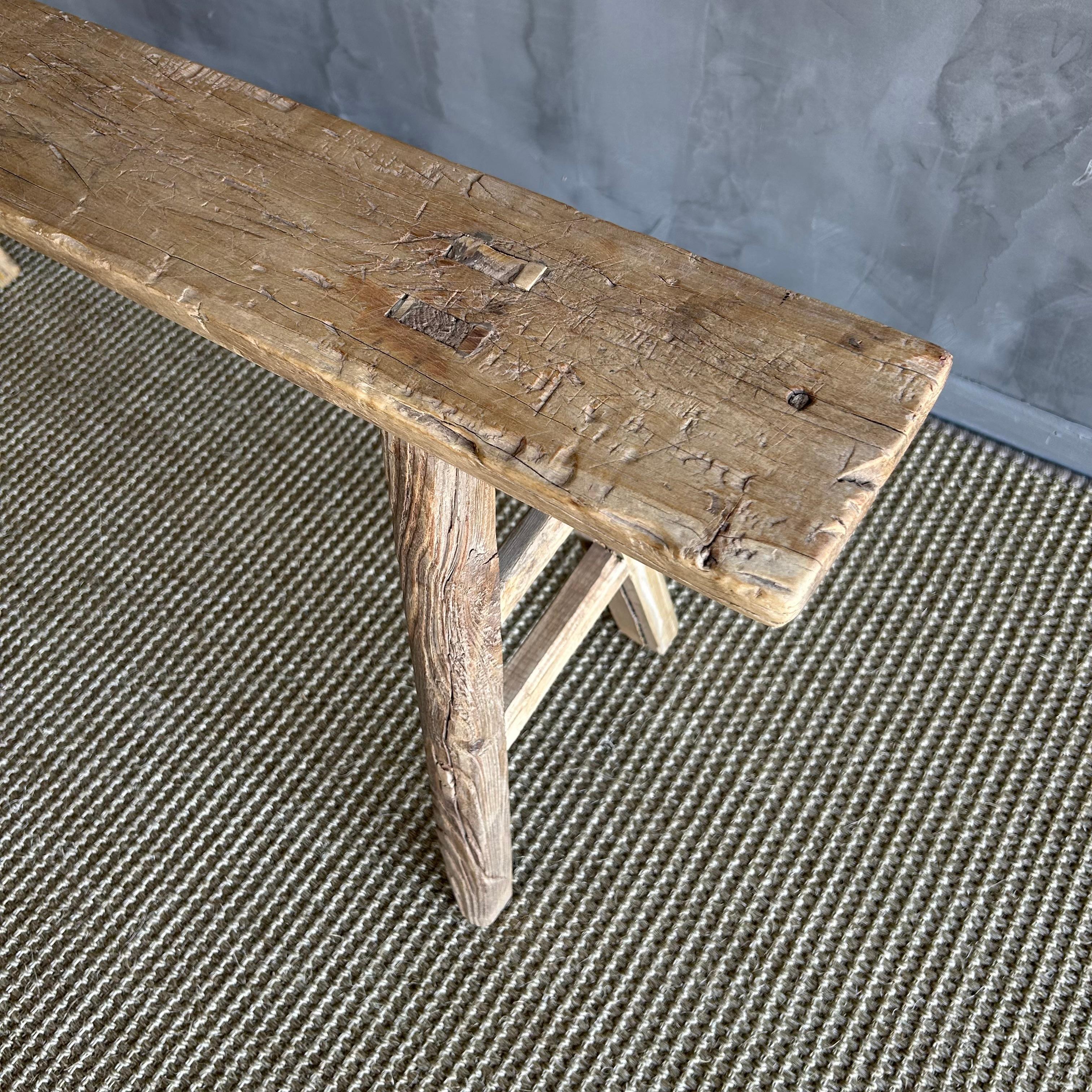 Vintage Elm Wood Skinny Bench 3