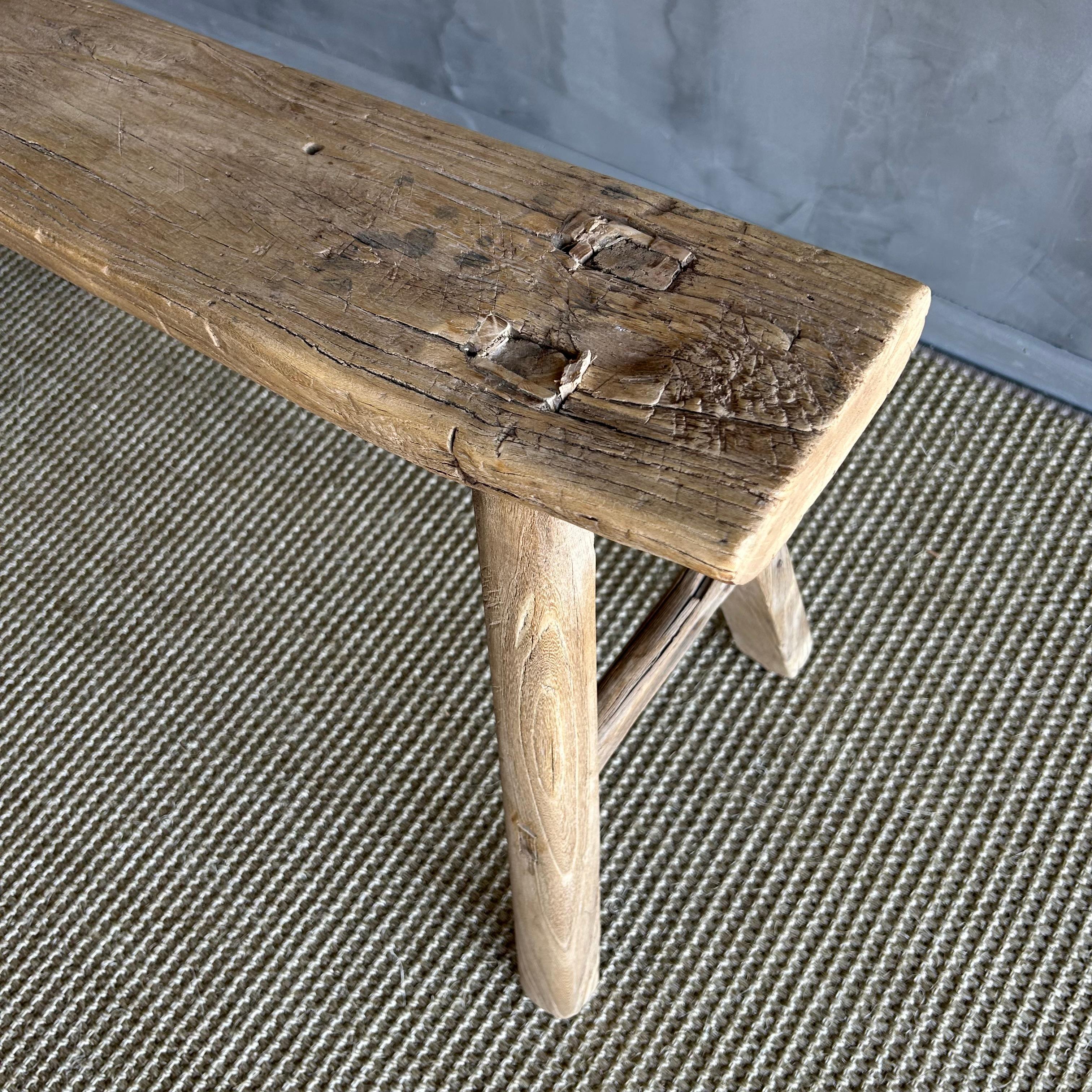 Vintage Elm Wood Skinny Bench 3
