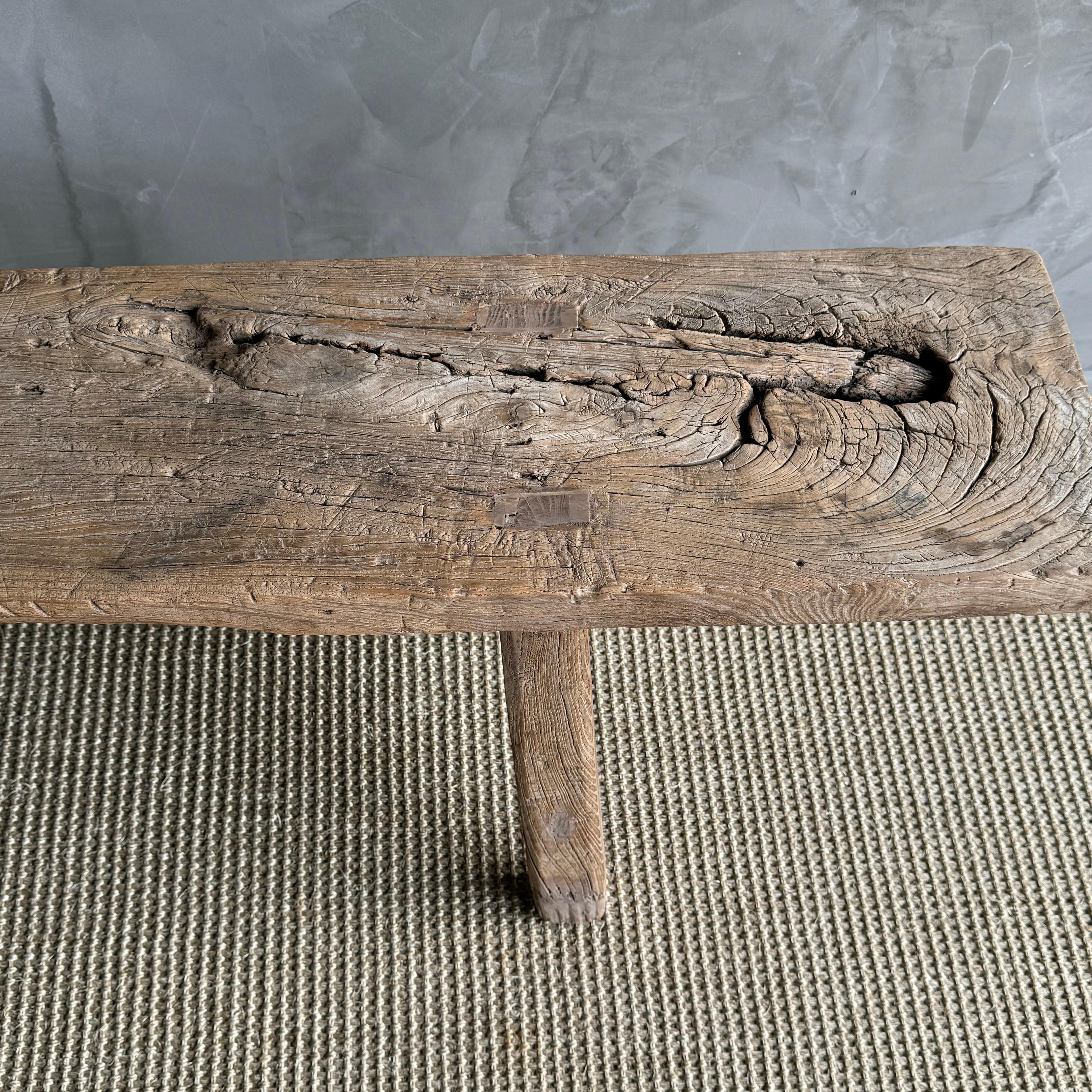 Vintage Elm Wood Skinny Bench 4