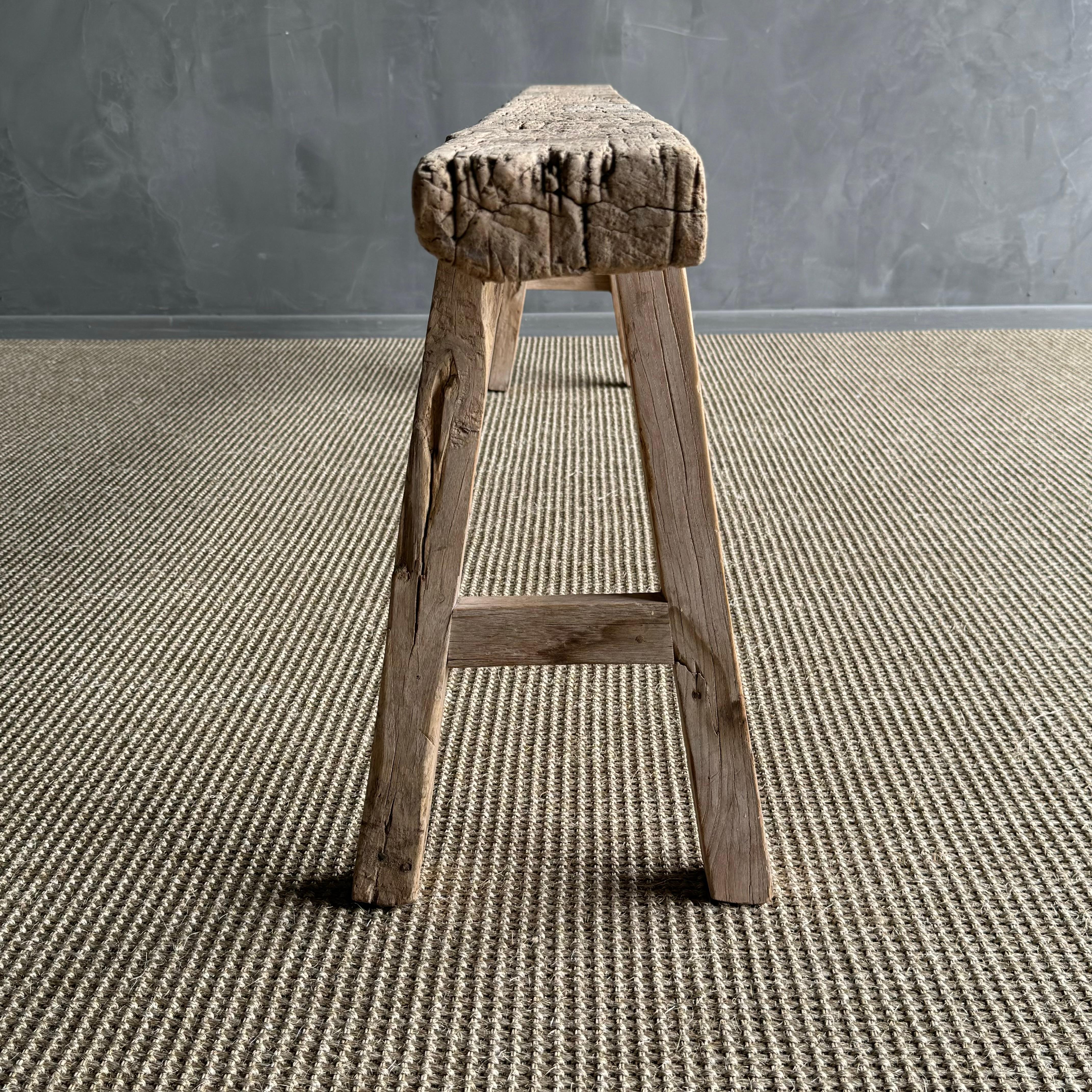 Vintage Elm Wood Skinny Bench For Sale 4