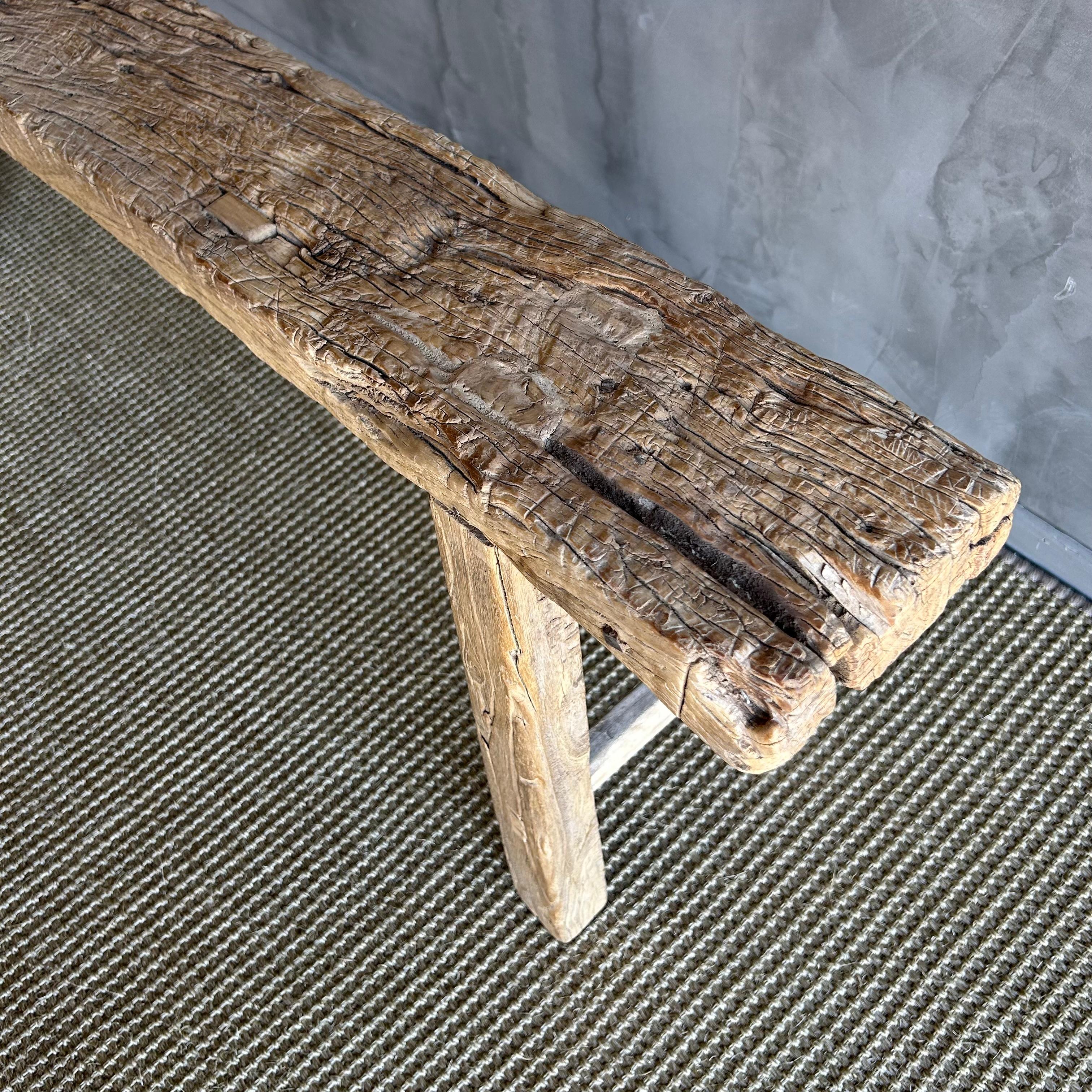 Vintage Elm Wood Skinny Bench 4