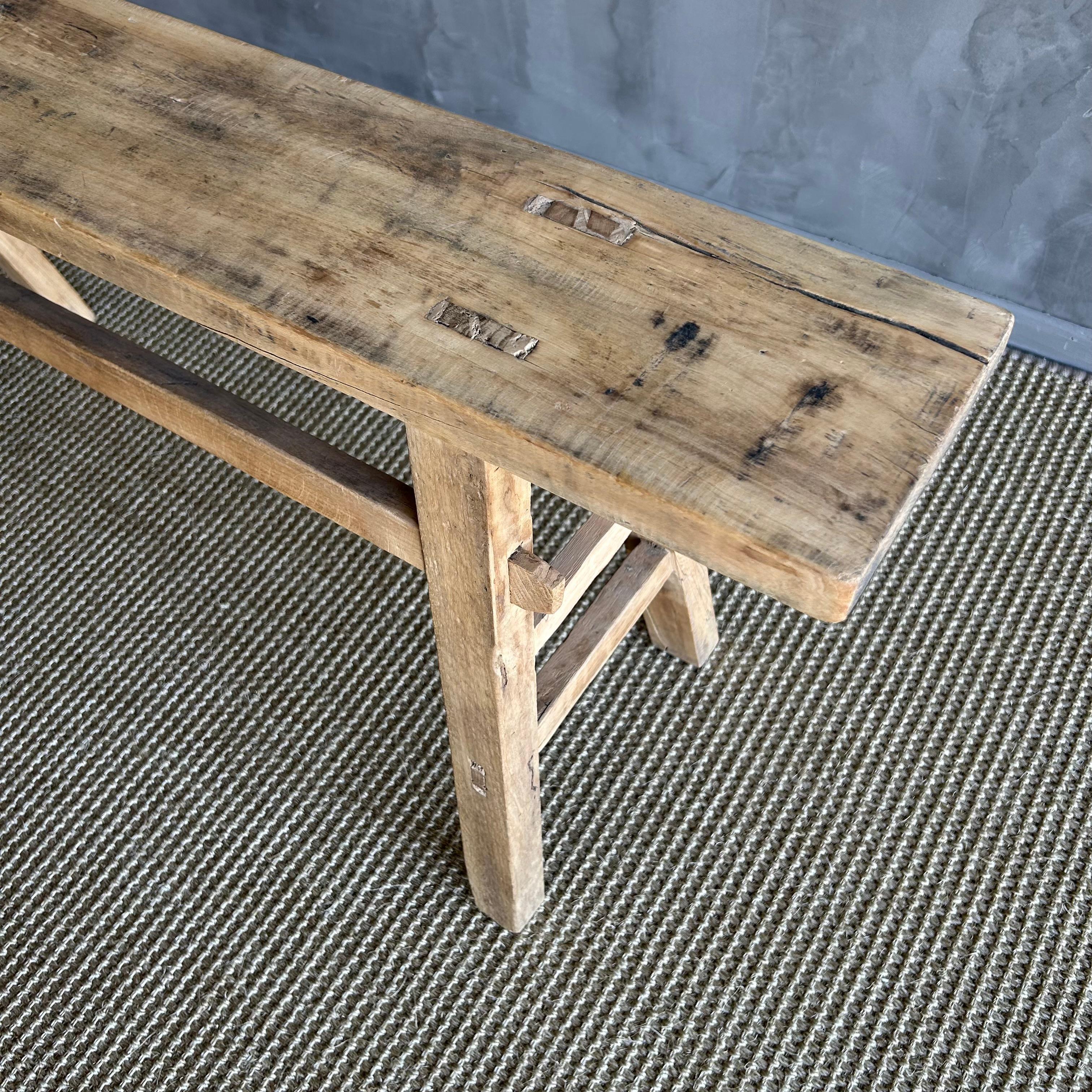 Vintage Elm Wood Skinny Bench 4