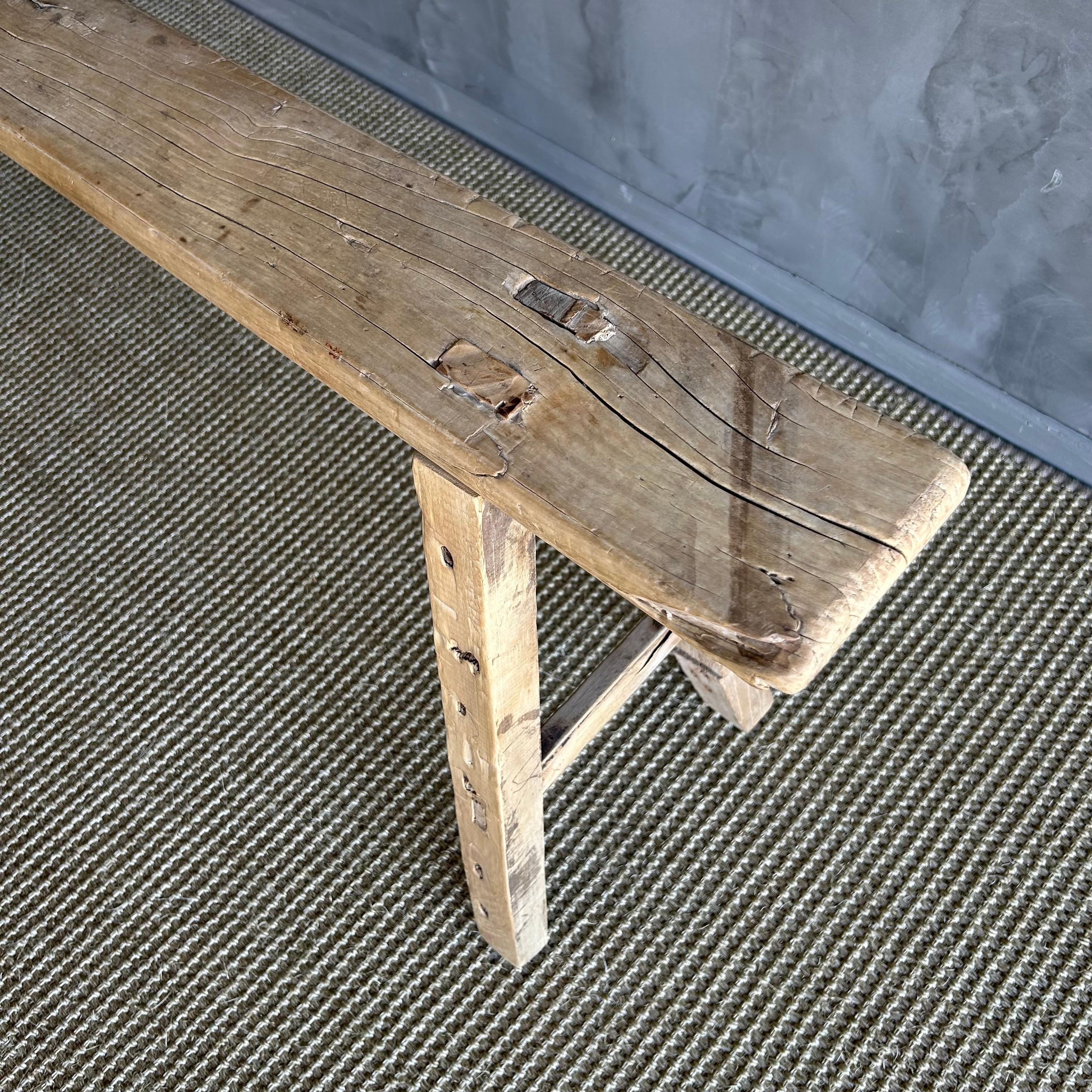 Vintage Elm Wood Skinny Bench 4