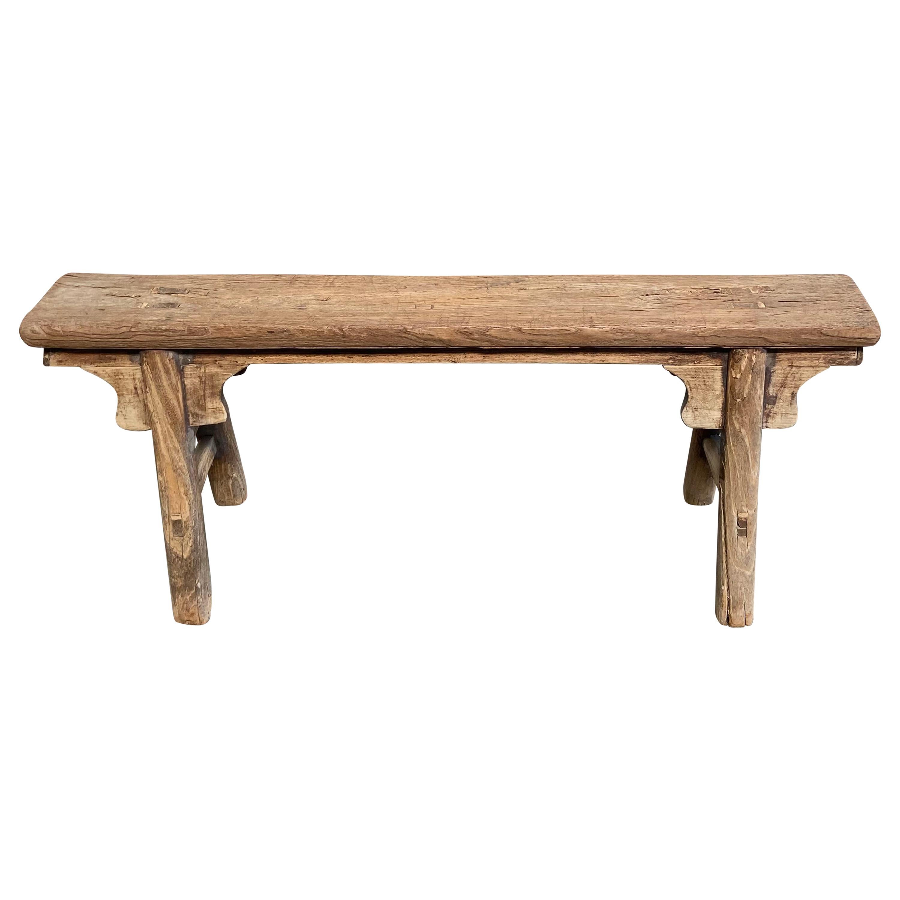 Vintage Elm Wood Skinny Bench at 1stDibs