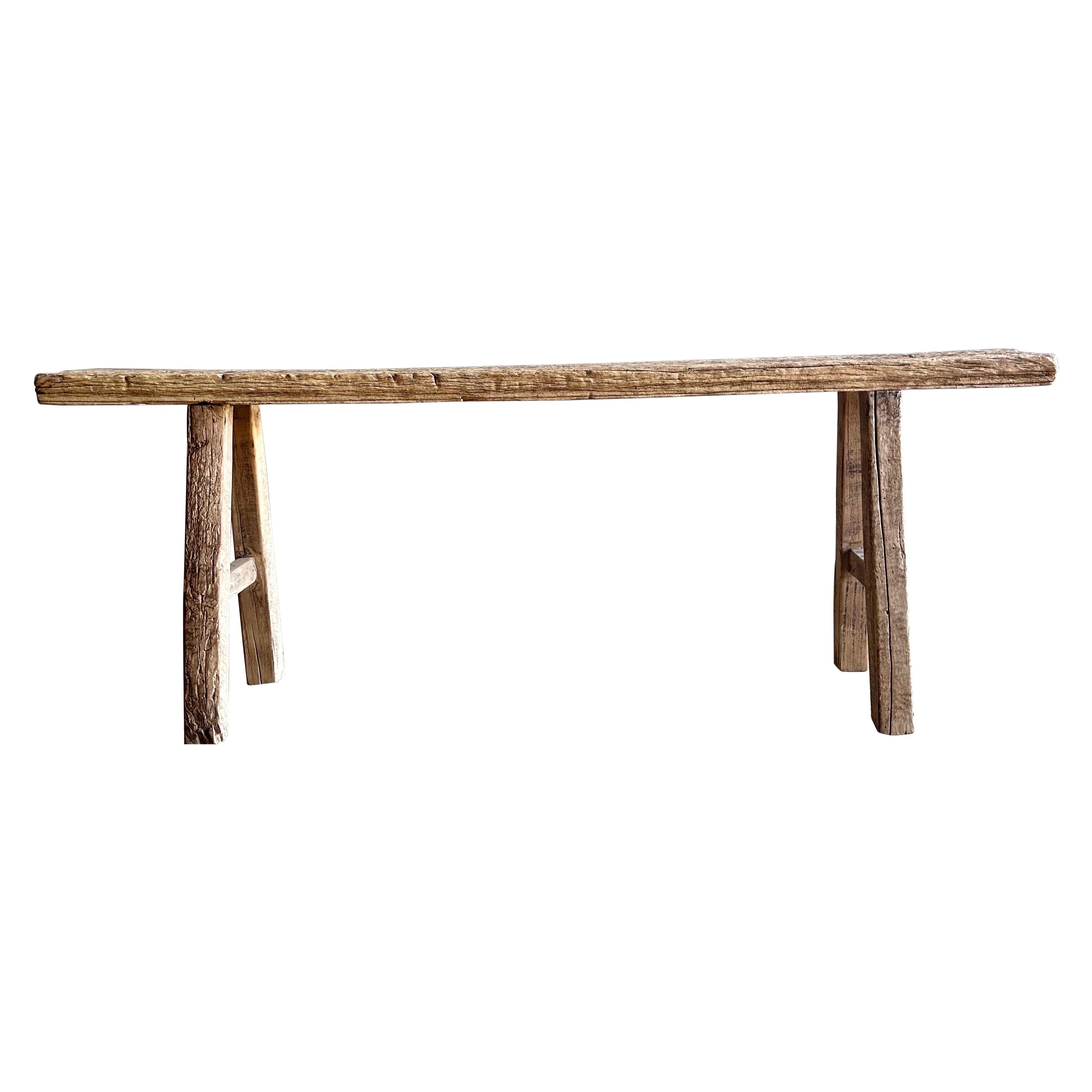 Vintage Elm Wood Skinny Bench