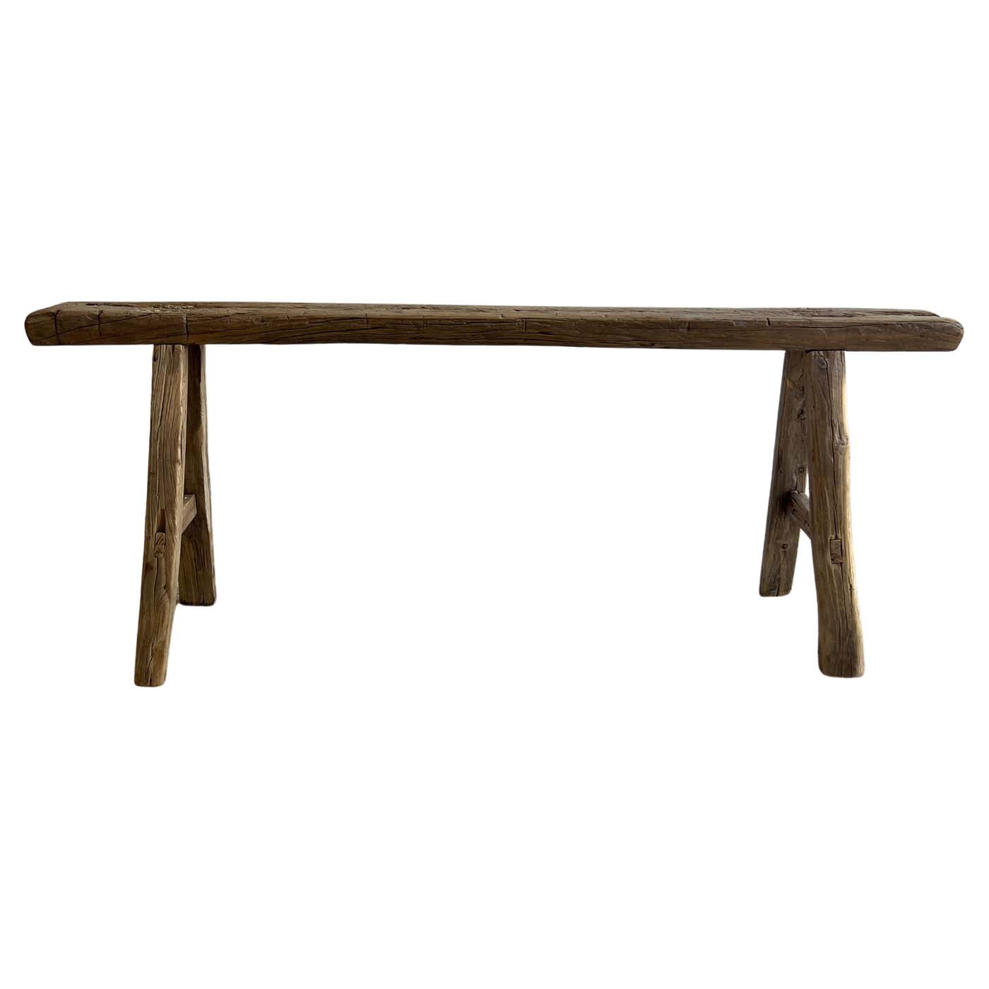 Vintage Elm Wood Skinny Bench For Sale at 1stDibs | skinny elm bench