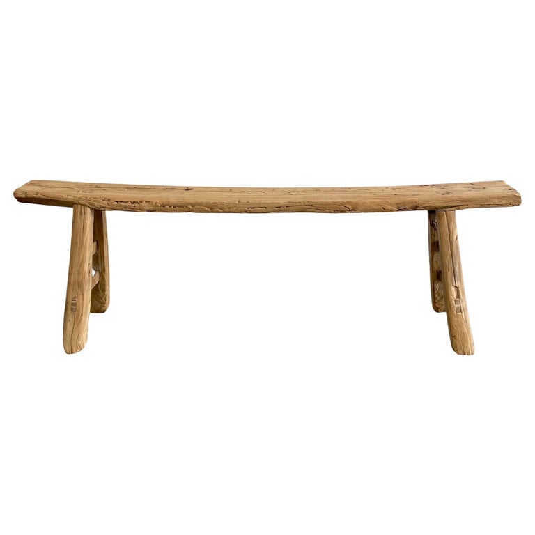 Vintage Elm Wood Skinny Bench For Sale at 1stDibs