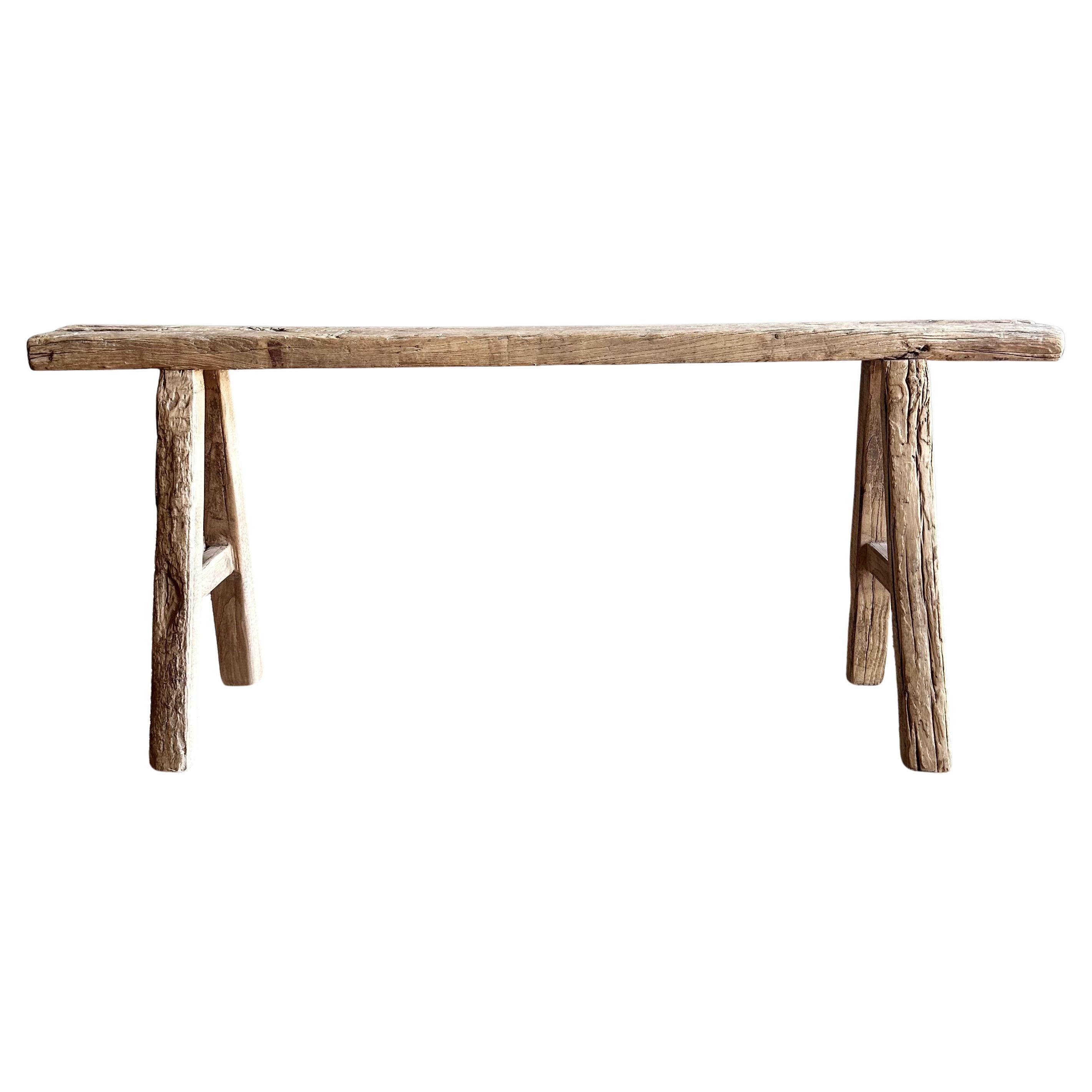 Vintage Elm Wood Skinny Bench