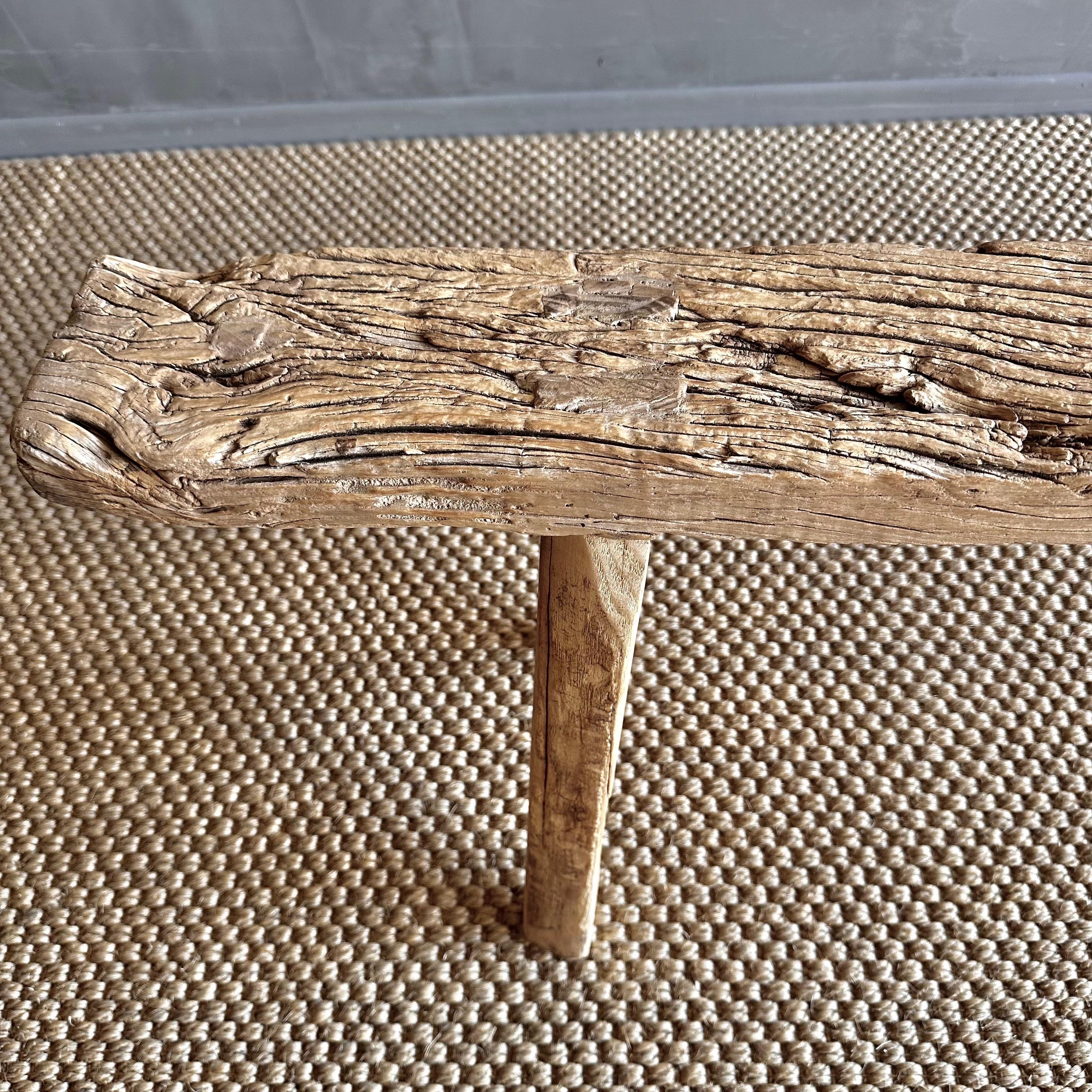 Organic Modern Vintage elm wood skinny bench from reclaimed wood