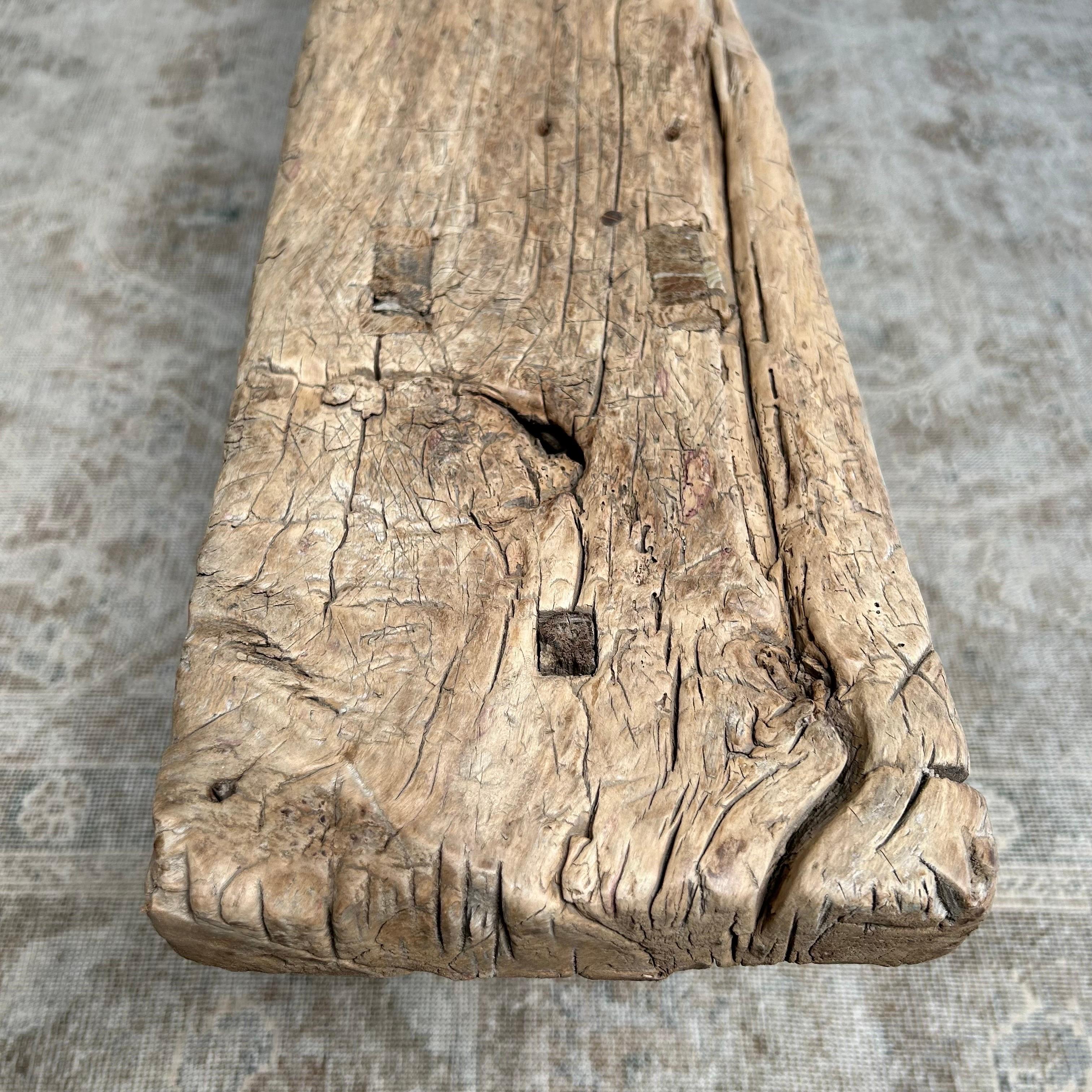 Asian Vintage Elm Wood Skinny Bench with Aged Patina