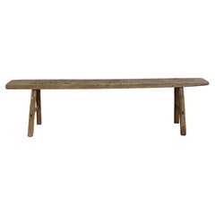 Vintage Elm Wood Skinny Bench with Aged Patina