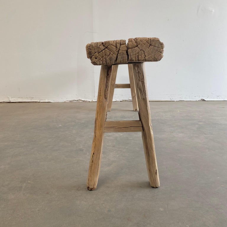 Vintage Elm Wood Skinny Bench with Rustic Plank Seat Top at 1stDibs