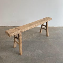 Vintage Elm Wood Skinny Bench with Rustic Plank Top