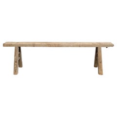 Vintage Elm Wood Skinny Bench With Thick Top