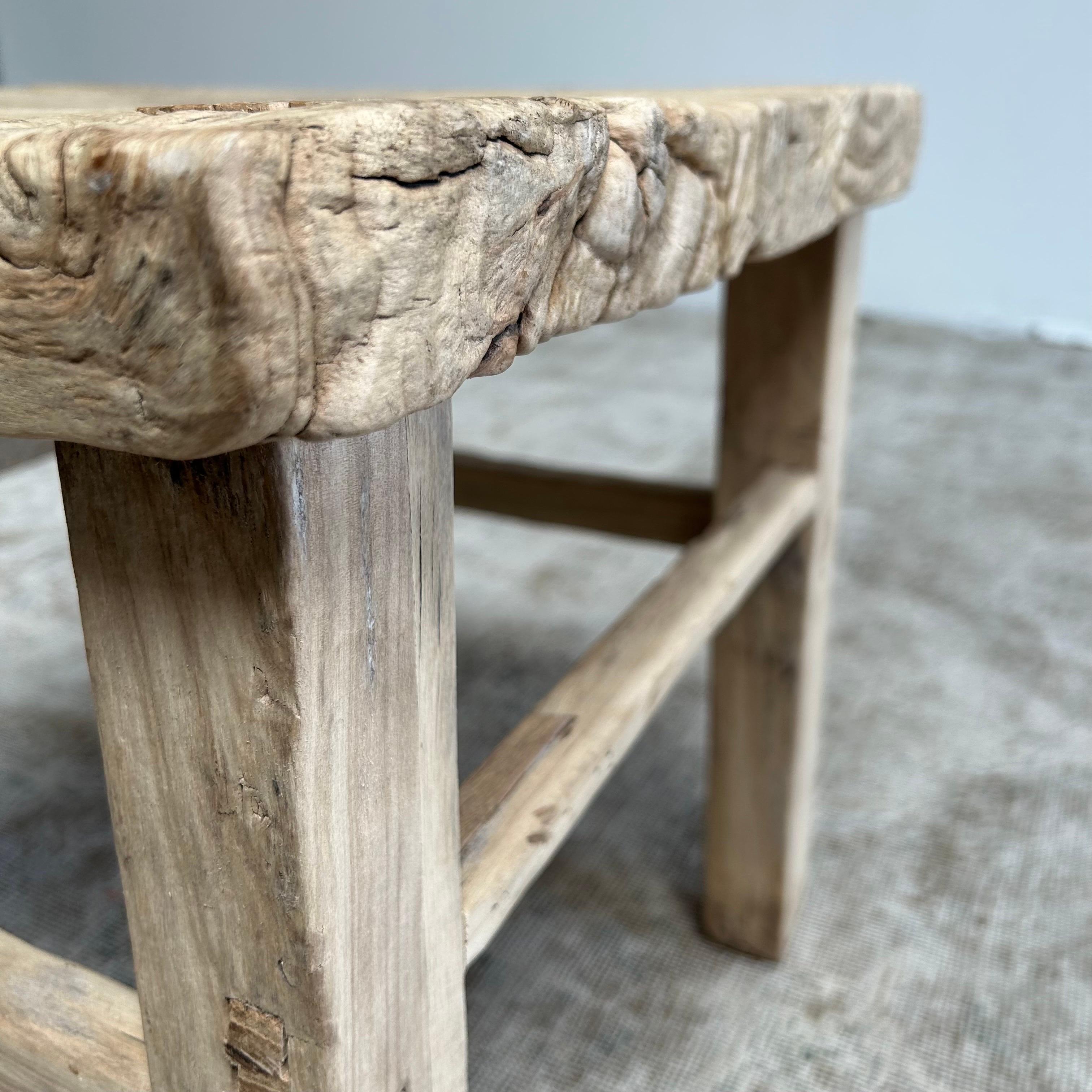 Vintage Elm Wood Square Side Table Wabi Sabi Style 4