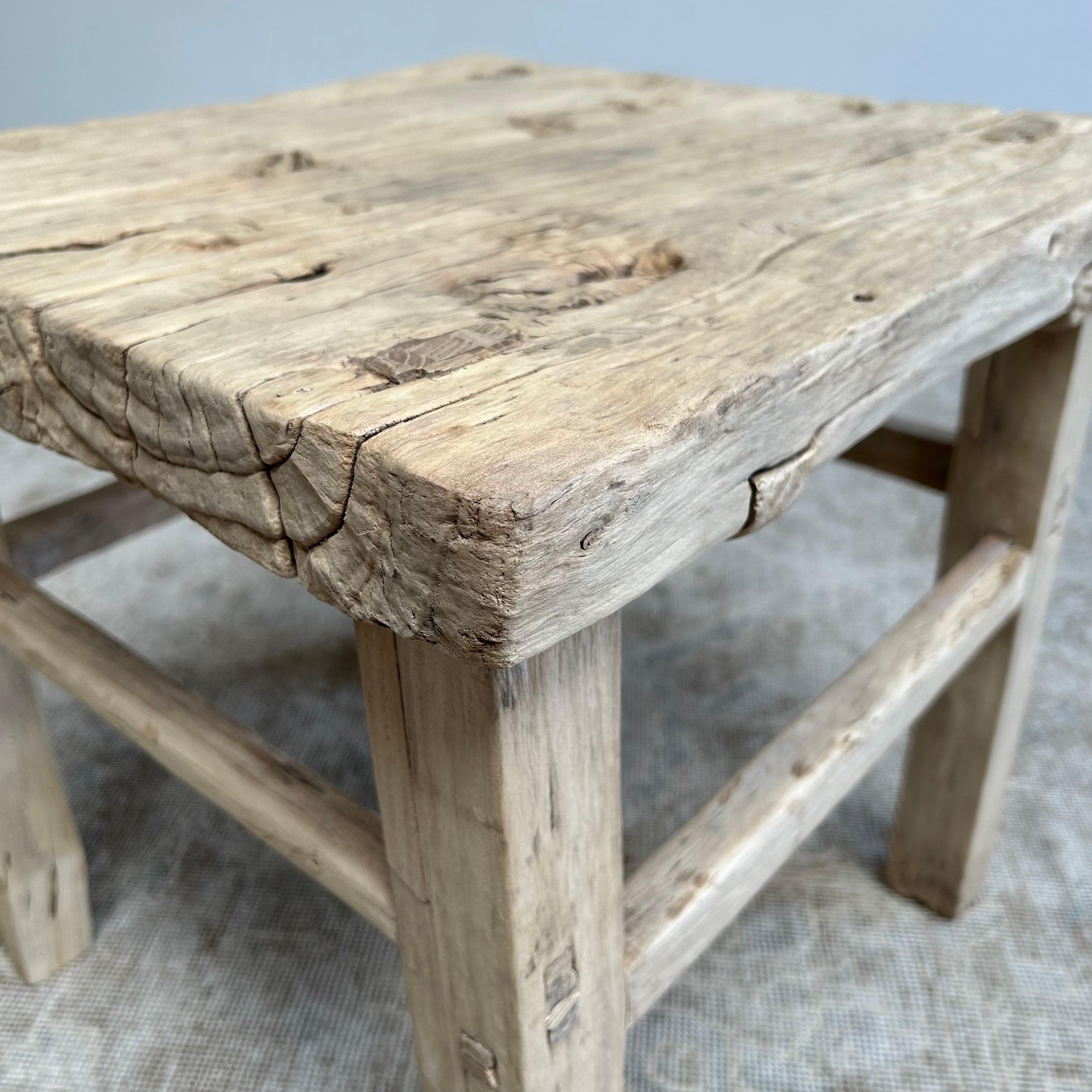 Vintage Elm Wood Square Side Table Wabi Sabi Style 5