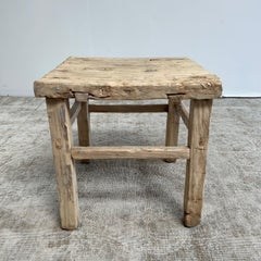 Vintage Elm Wood Square Side Table Wabi Sabi Style