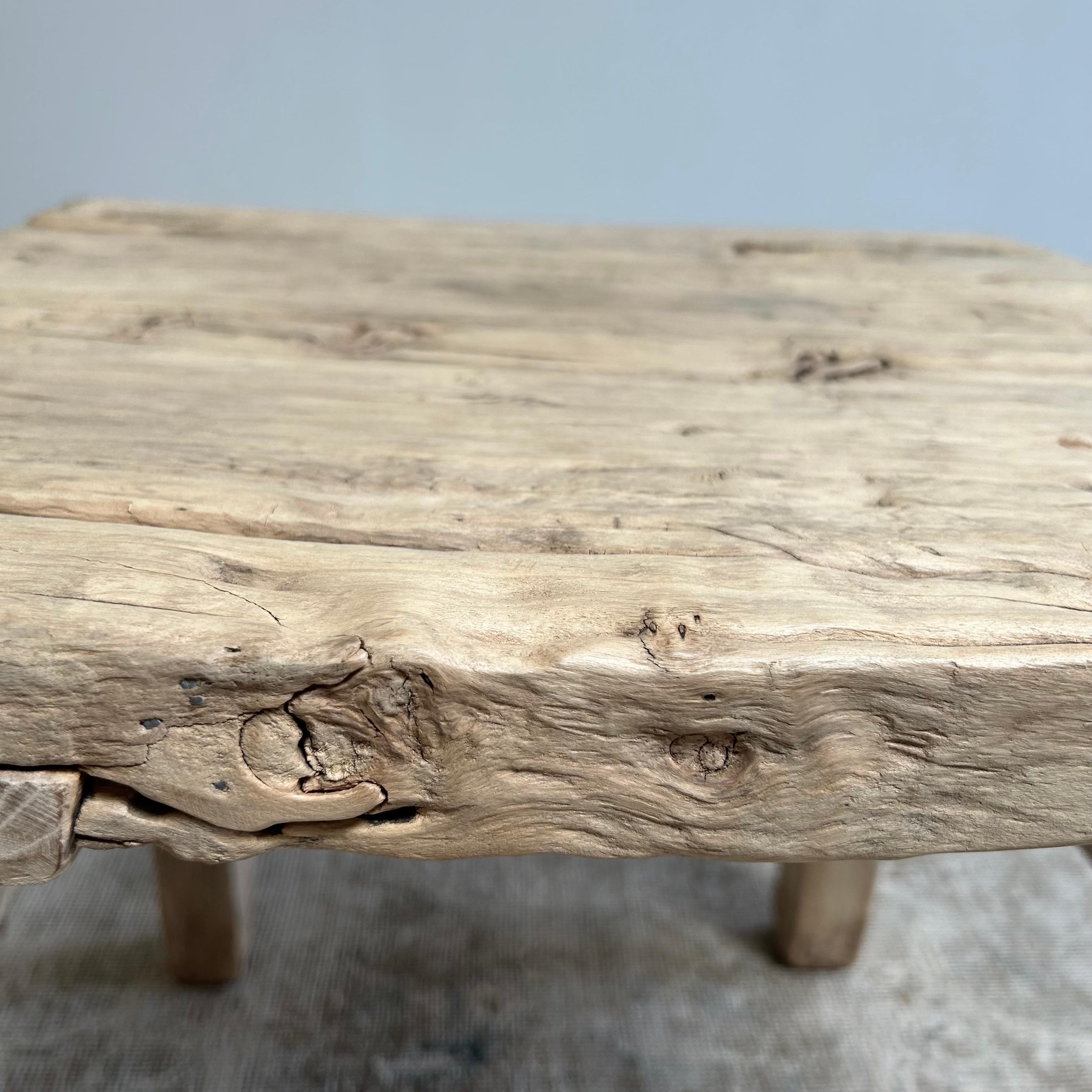 Vintage Elm Wood Square Side Table Wabi Sabi Style 3