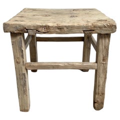 Vintage Elm Wood Square Side Table Wabi Sabi Style