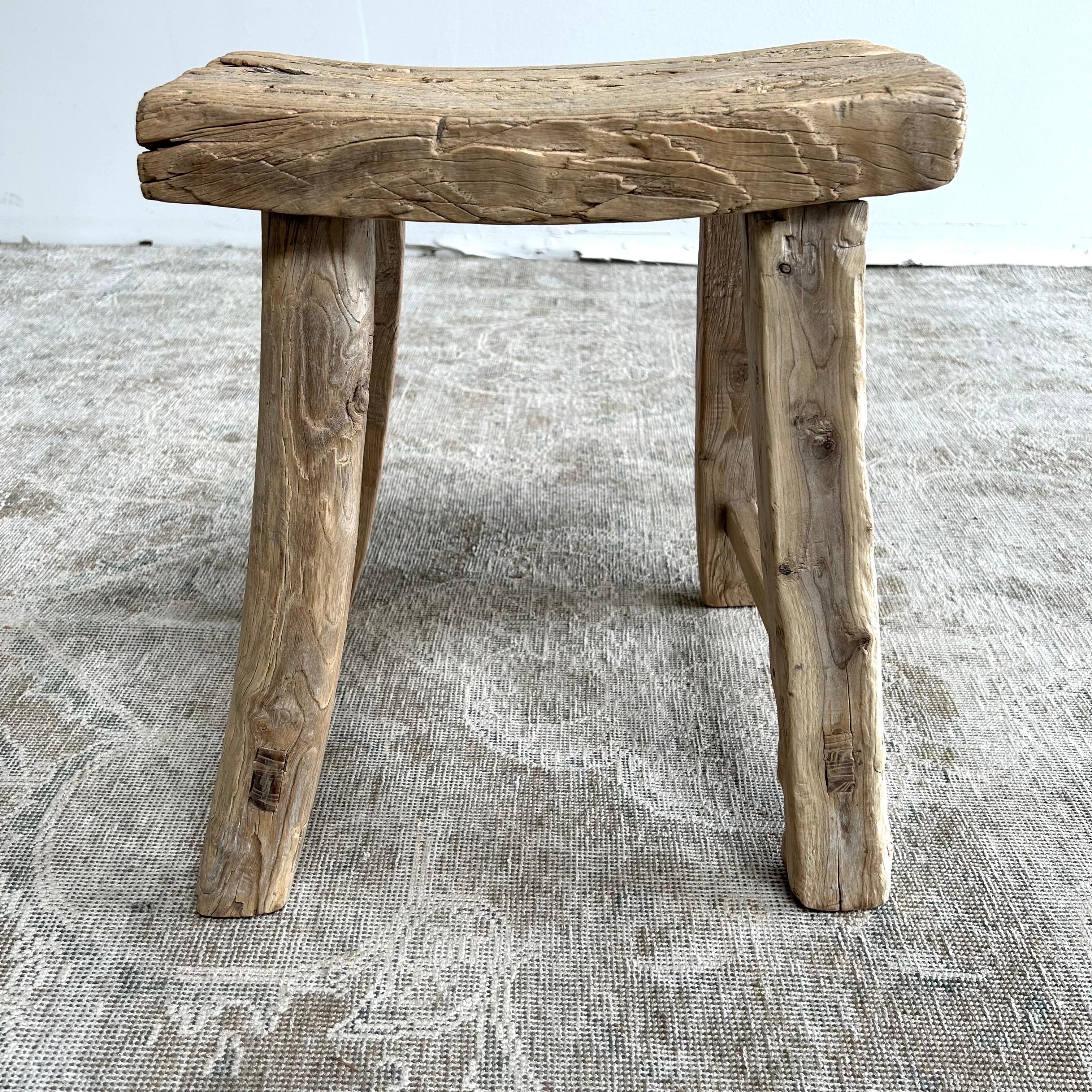 Vintage Elm Wood Stool For Sale 7