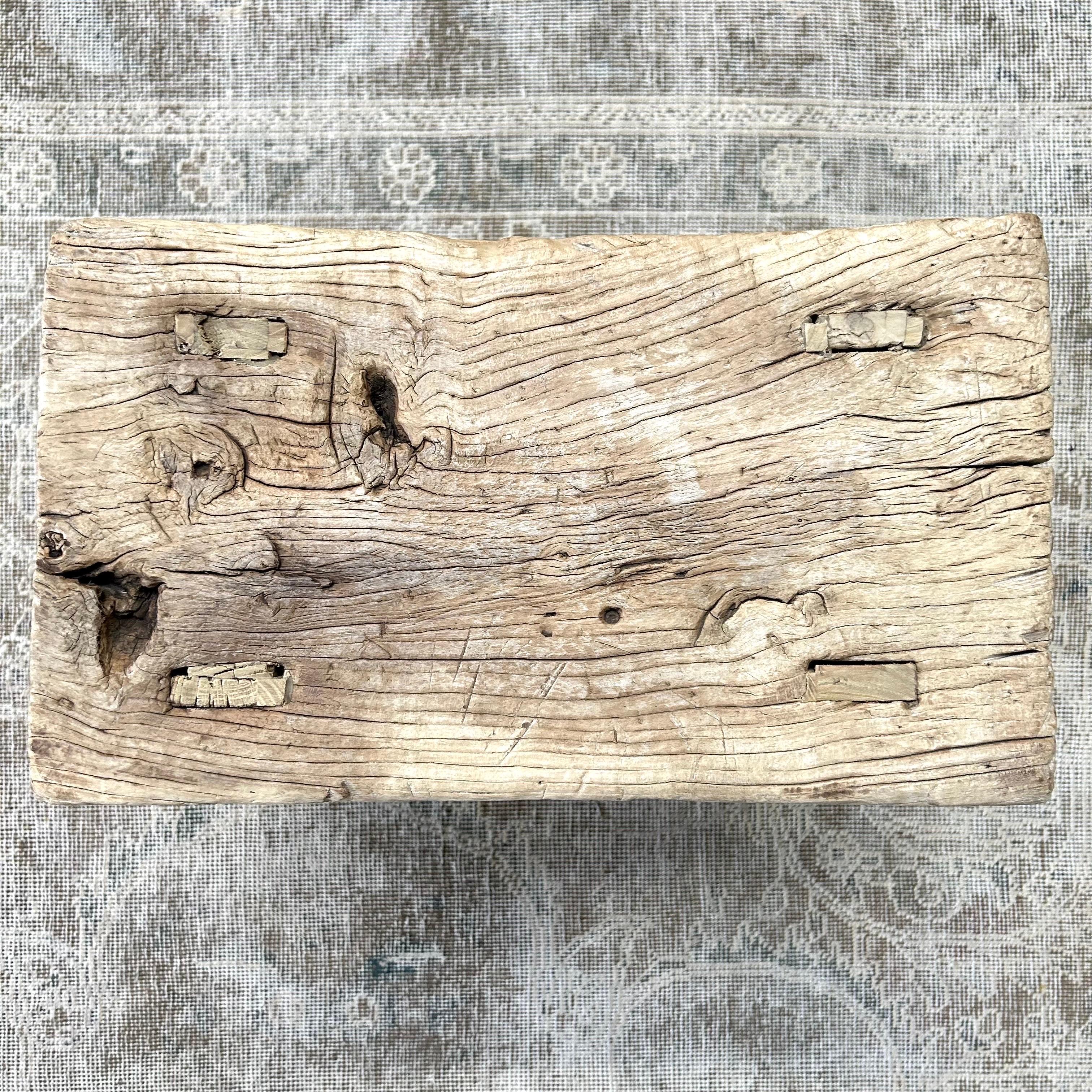 Vintage Elm Wood Stool For Sale 7