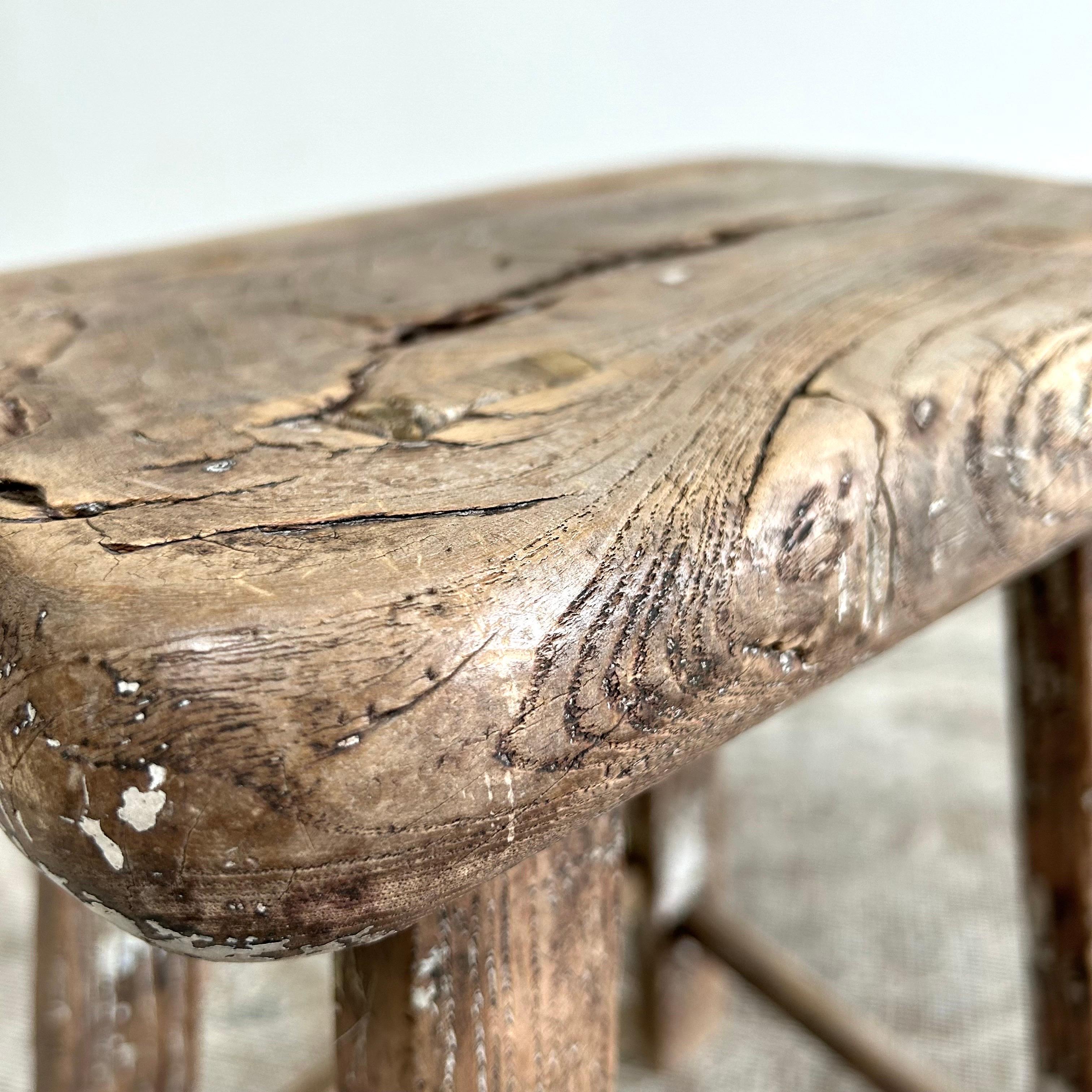 Vintage Elm Wood Stool For Sale 7