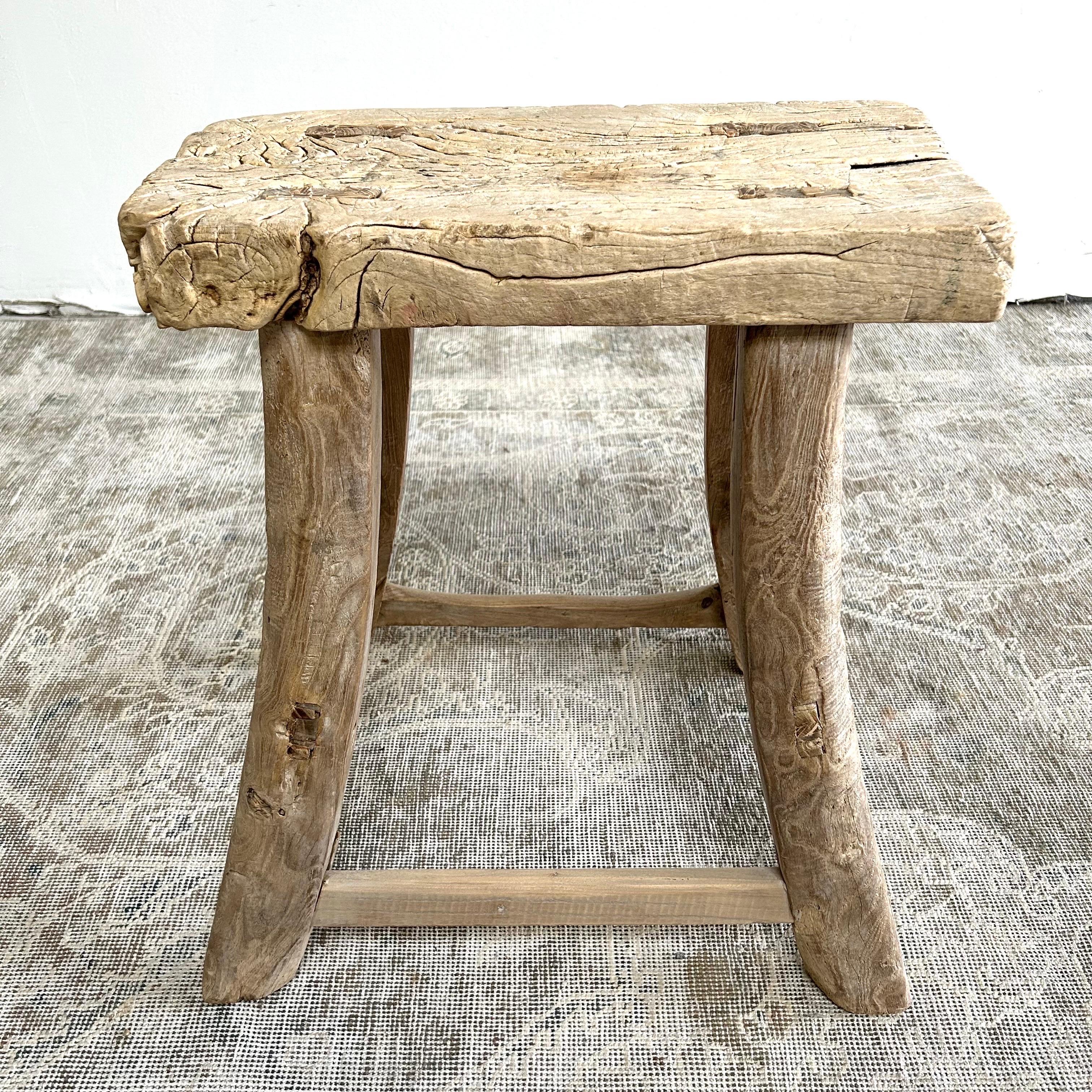 Vintage Elm Wood Stool For Sale 8