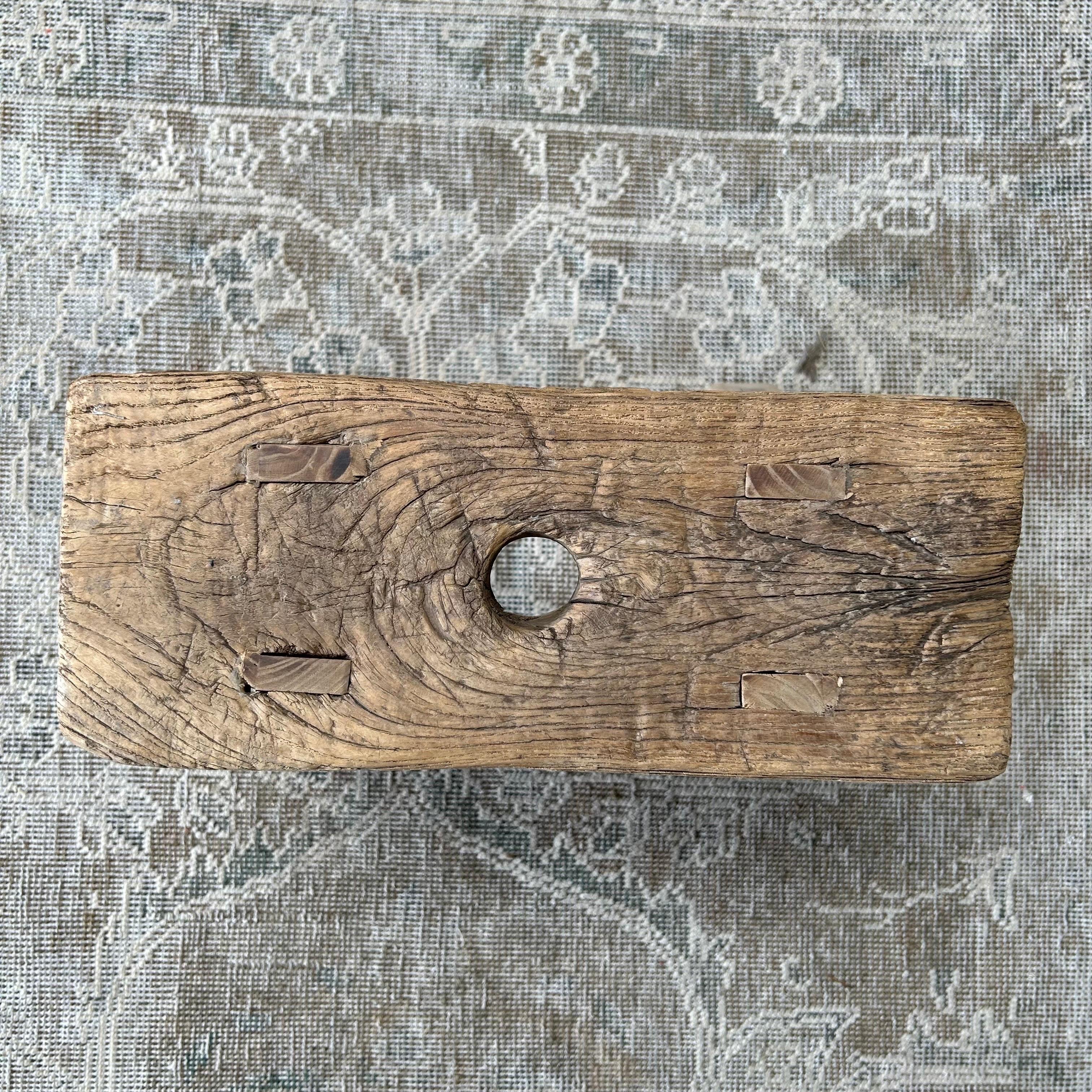Vintage Elm Wood Stool For Sale 8