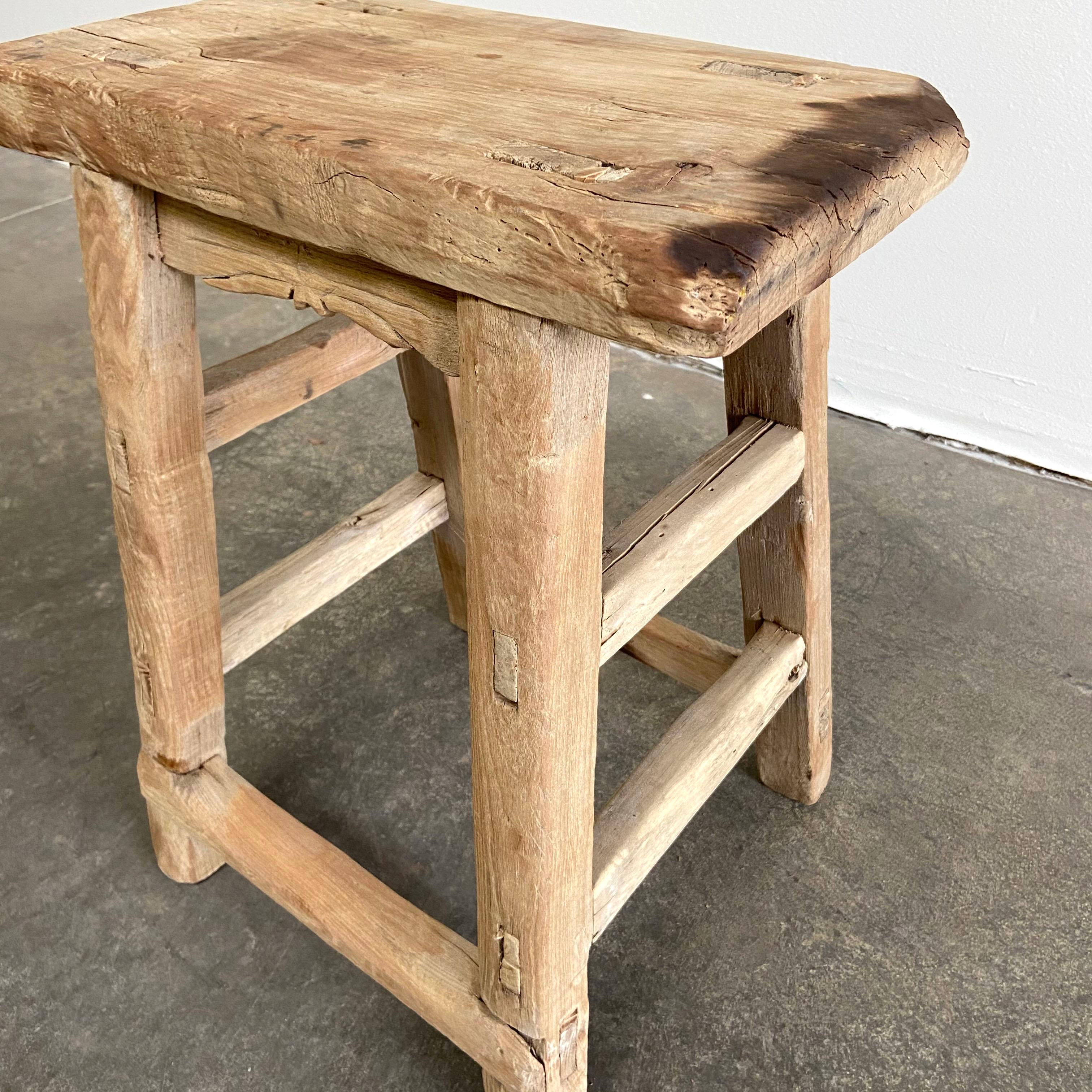 Vintage Elm Wood Stool In Good Condition In Brea, CA