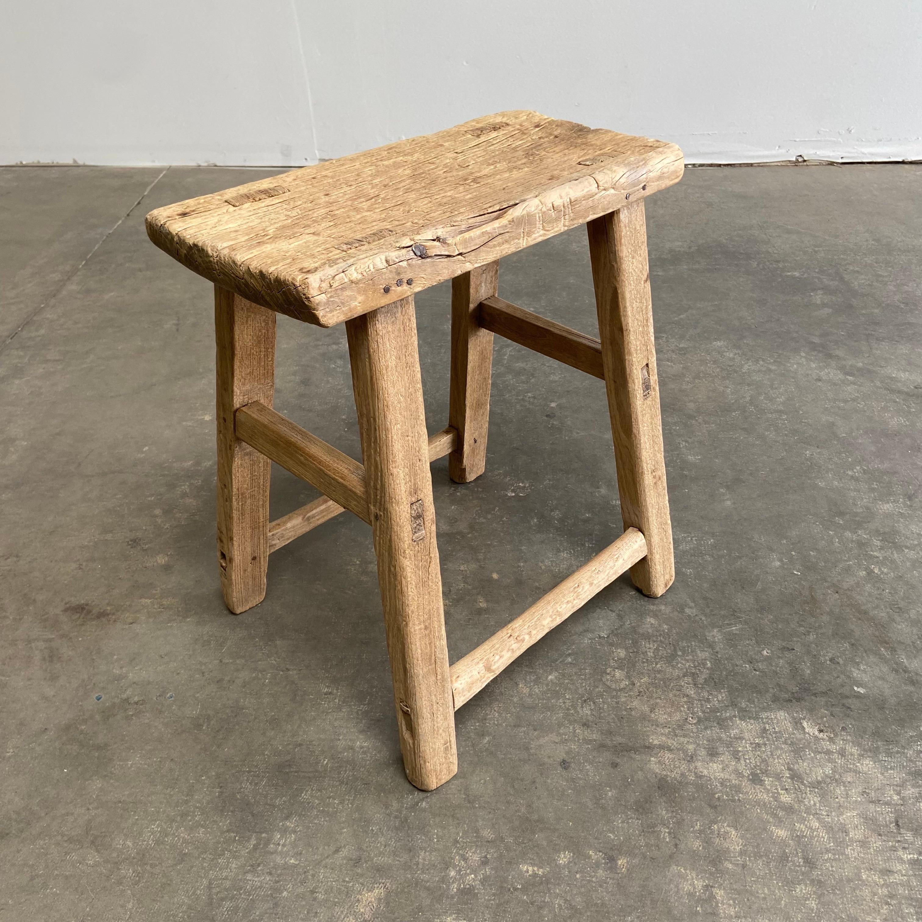 Vintage Elm Wood Stool In Good Condition In Brea, CA