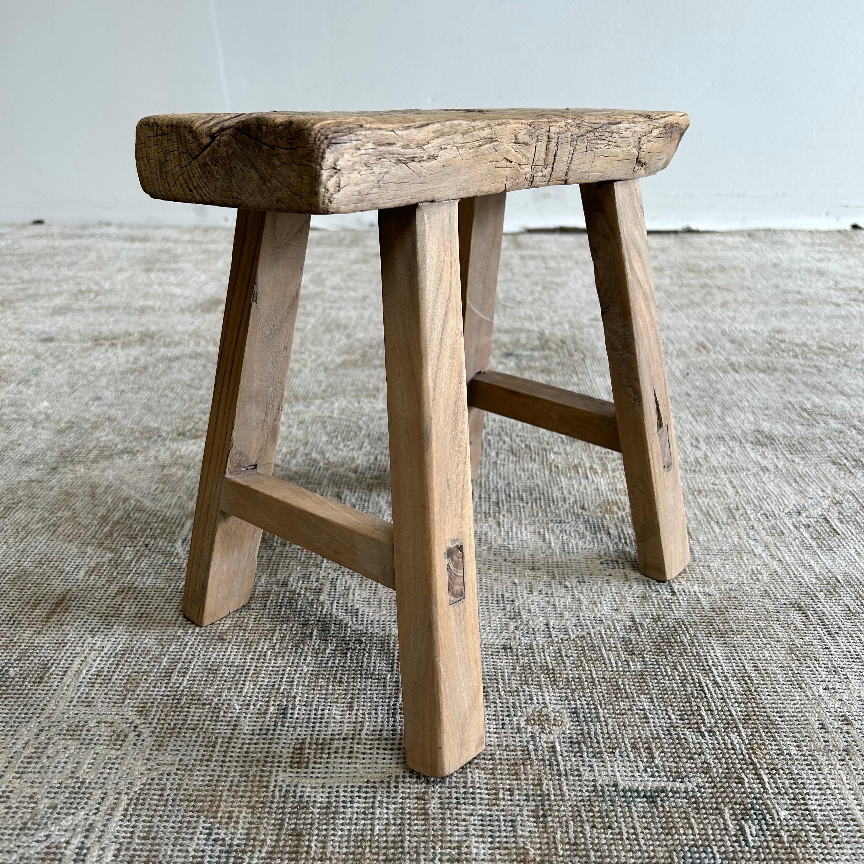 Vintage Elm Wood Stool In Good Condition For Sale In Brea, CA