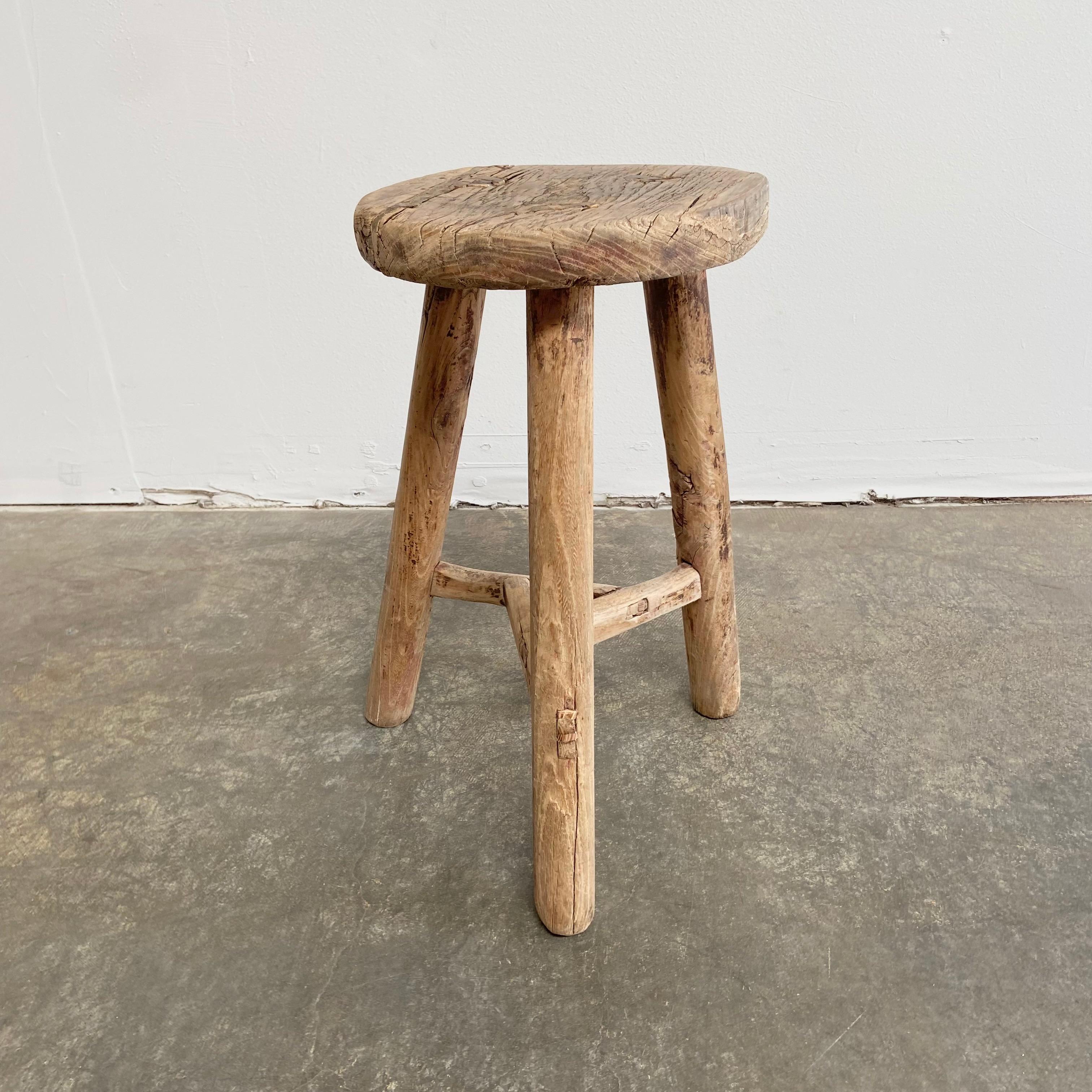 Vintage Elm Wood Stool In Good Condition In Brea, CA