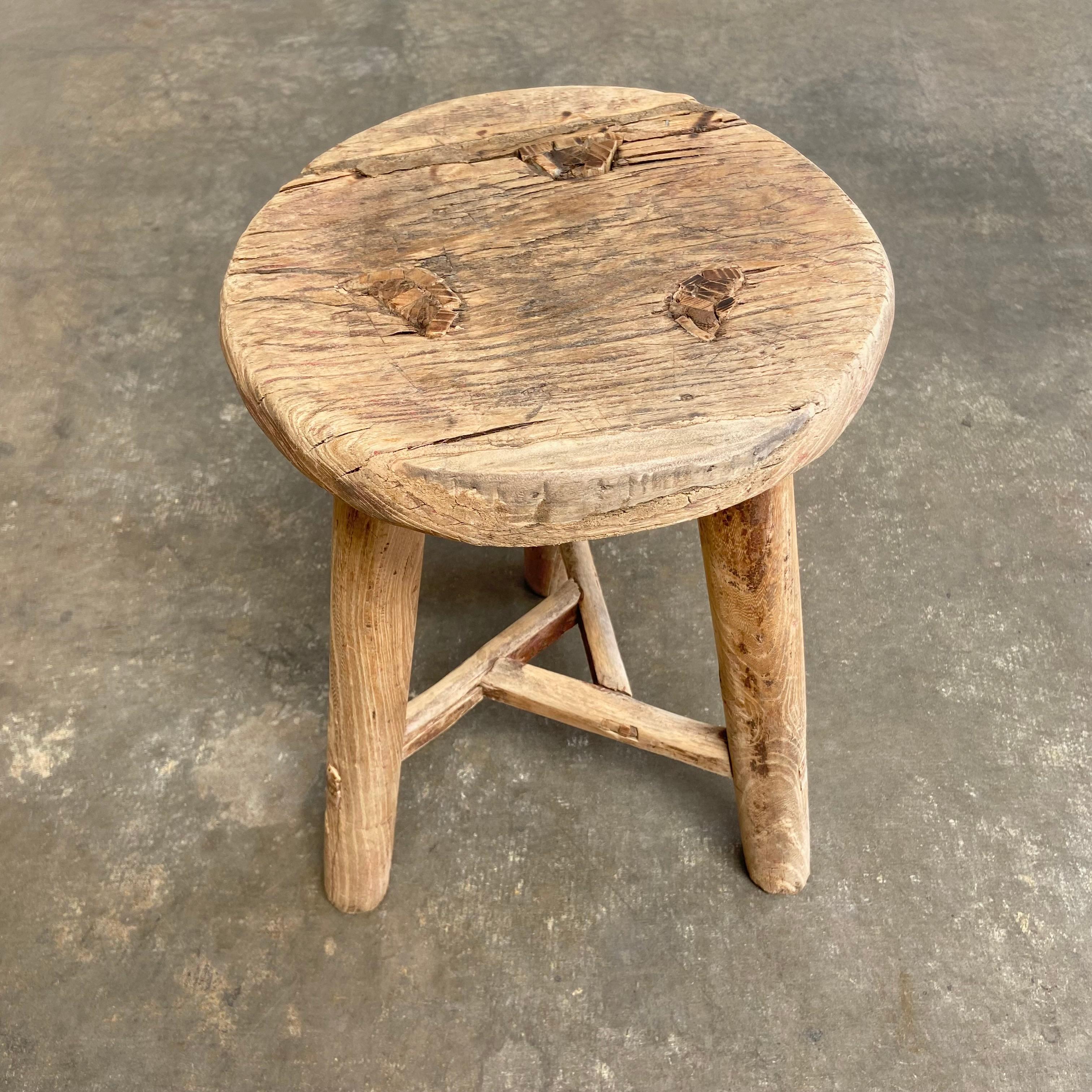 20th Century Vintage Elm Wood Stool